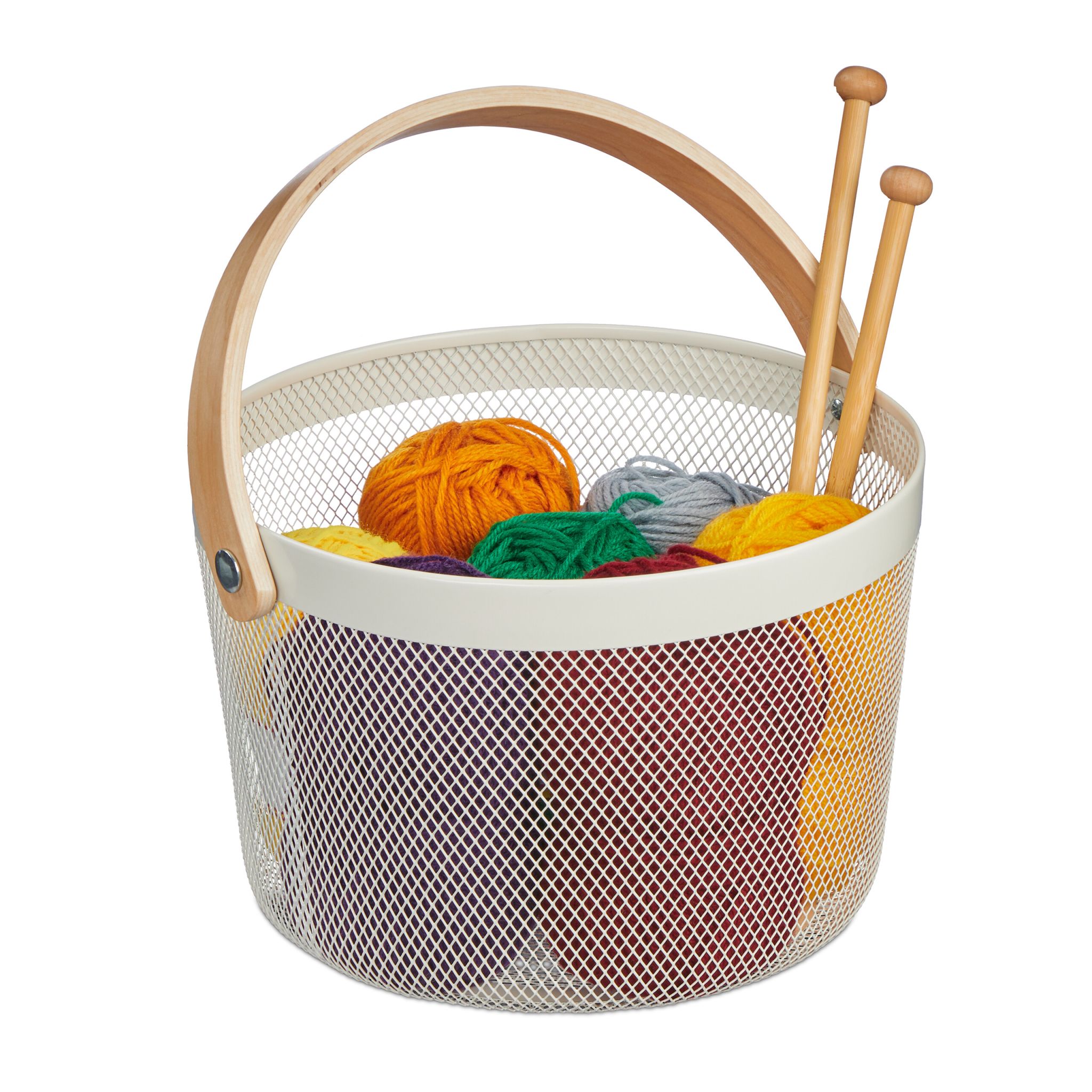 Runder Drahtkorb mit Henkel Weiss-Hellbraun von Relaxdays