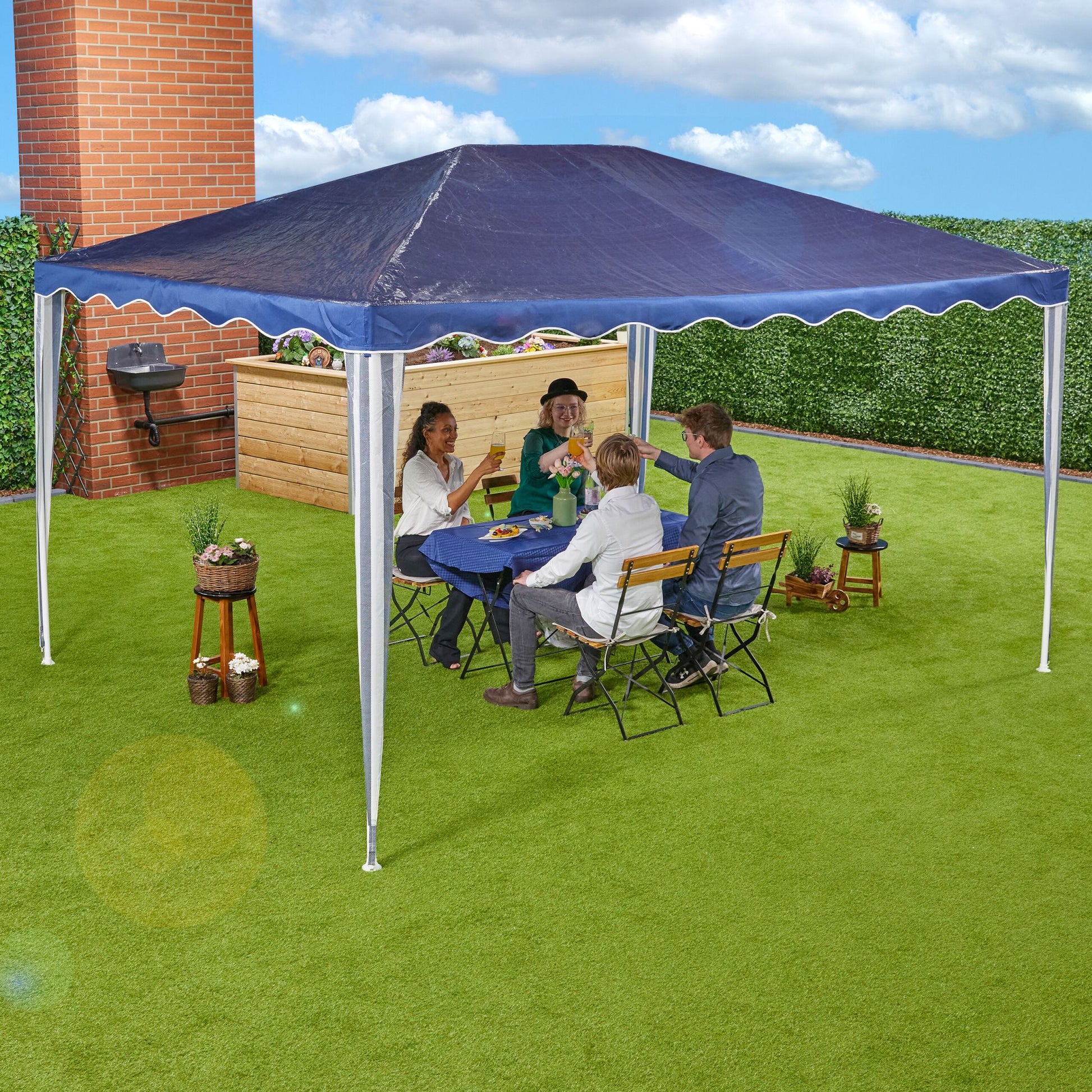 Pavillon 3x4 m Weiss-Dunkelblau von Relaxdays