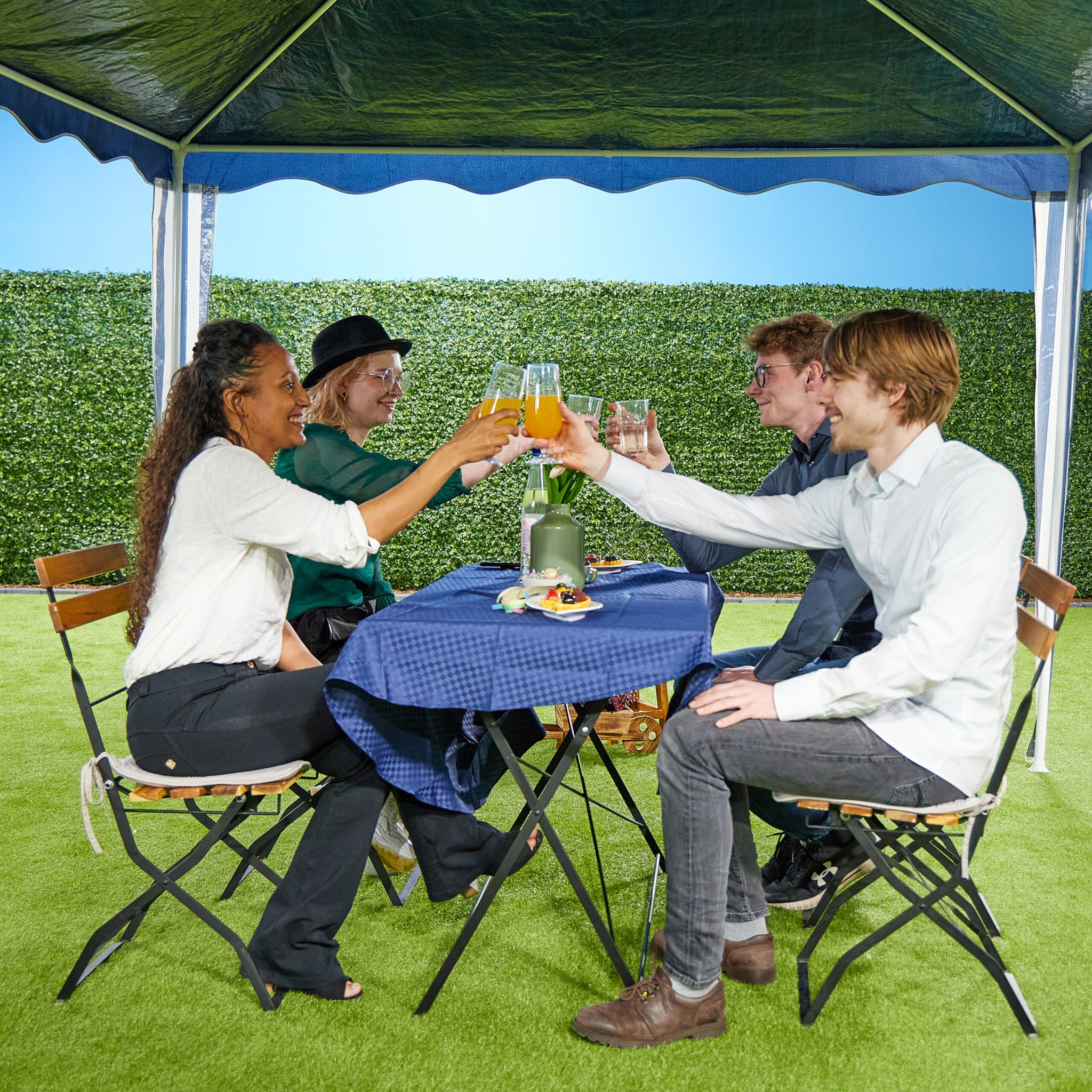 Pavillon 3x4 m Weiss-Dunkelblau von Relaxdays
