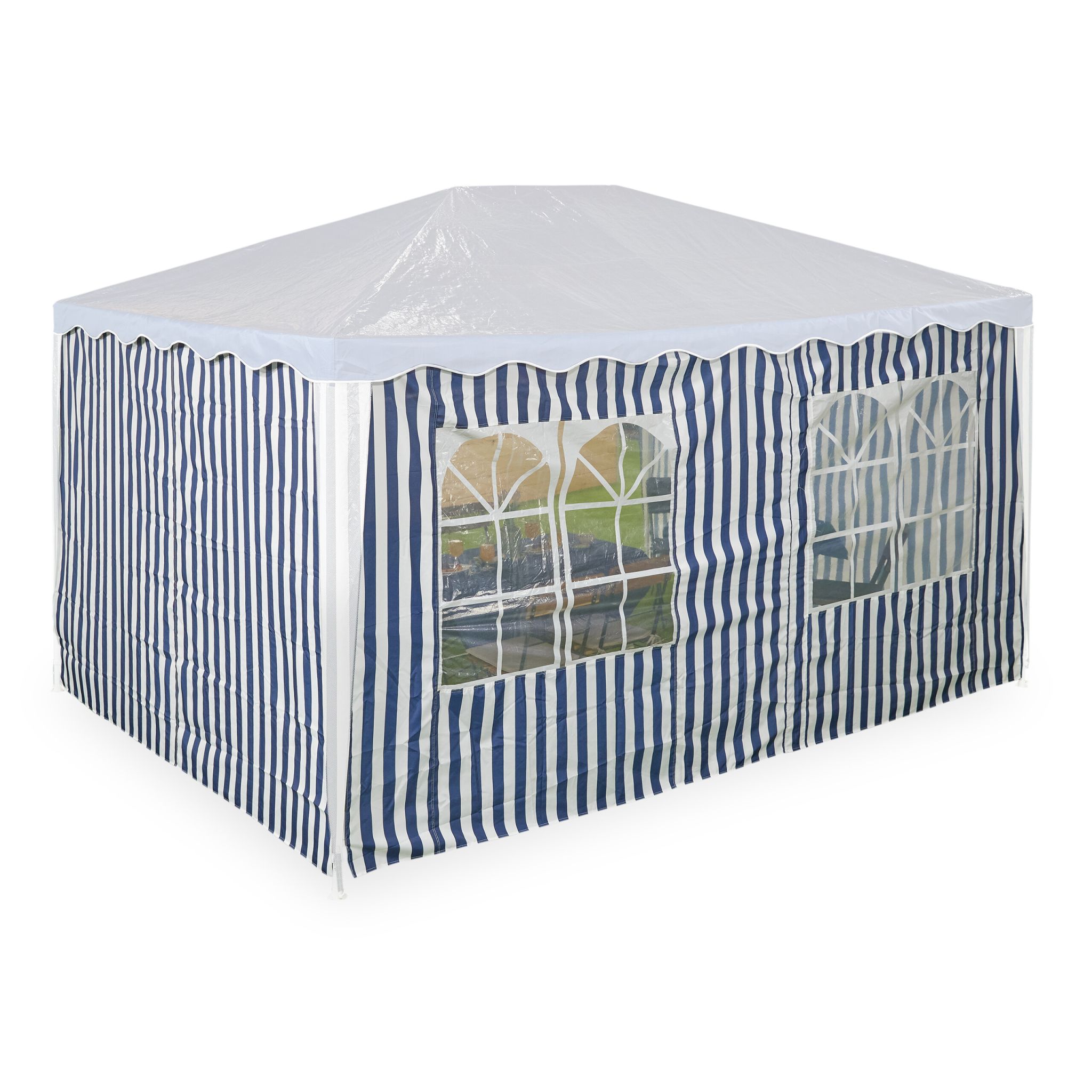 Pavillon Seitenteile 3x4m 3er-Set Weiss-Dunkelblau-Transparent von Relaxdays