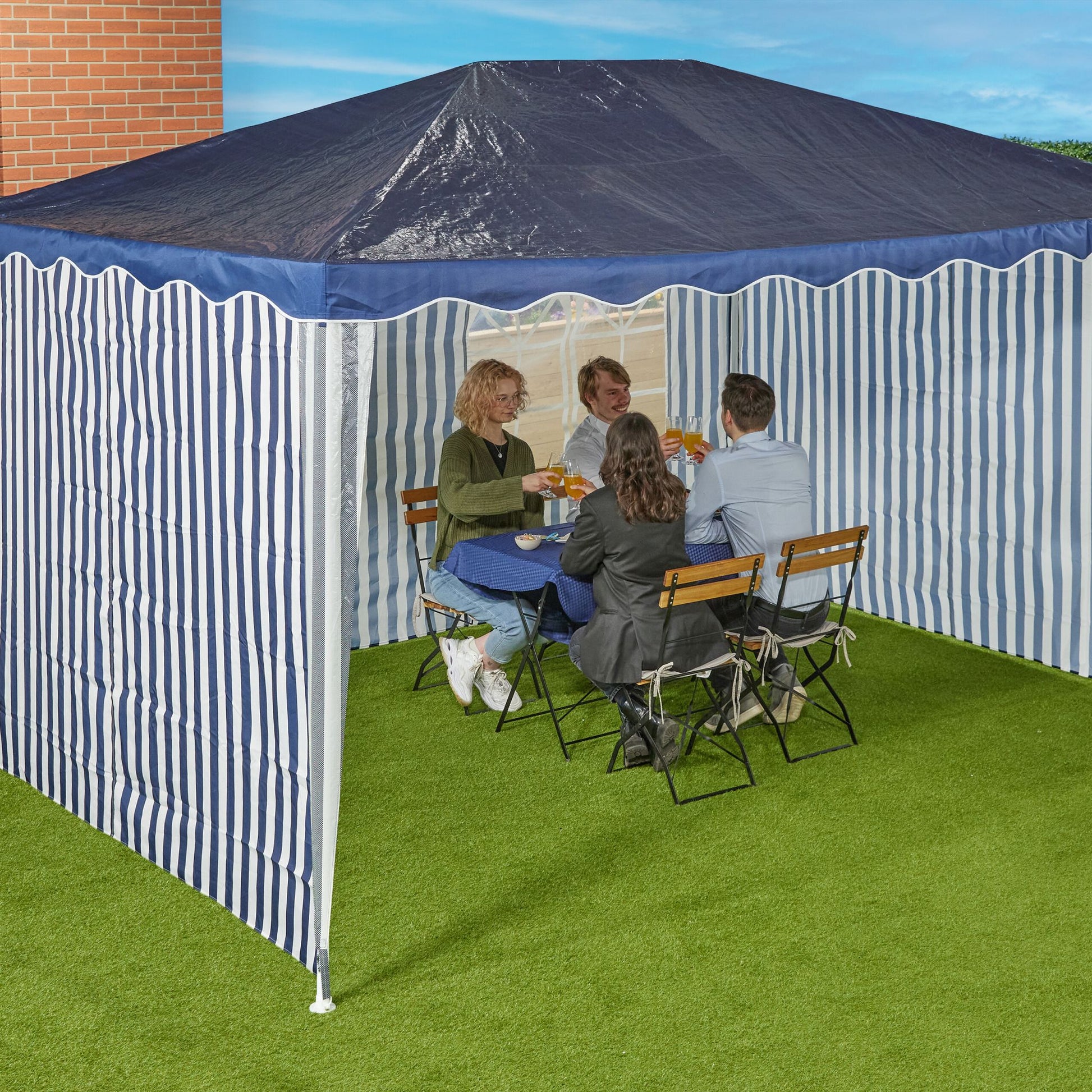 Pavillon Seitenteile 3x4m 3er-Set Weiss-Dunkelblau-Transparent von Relaxdays