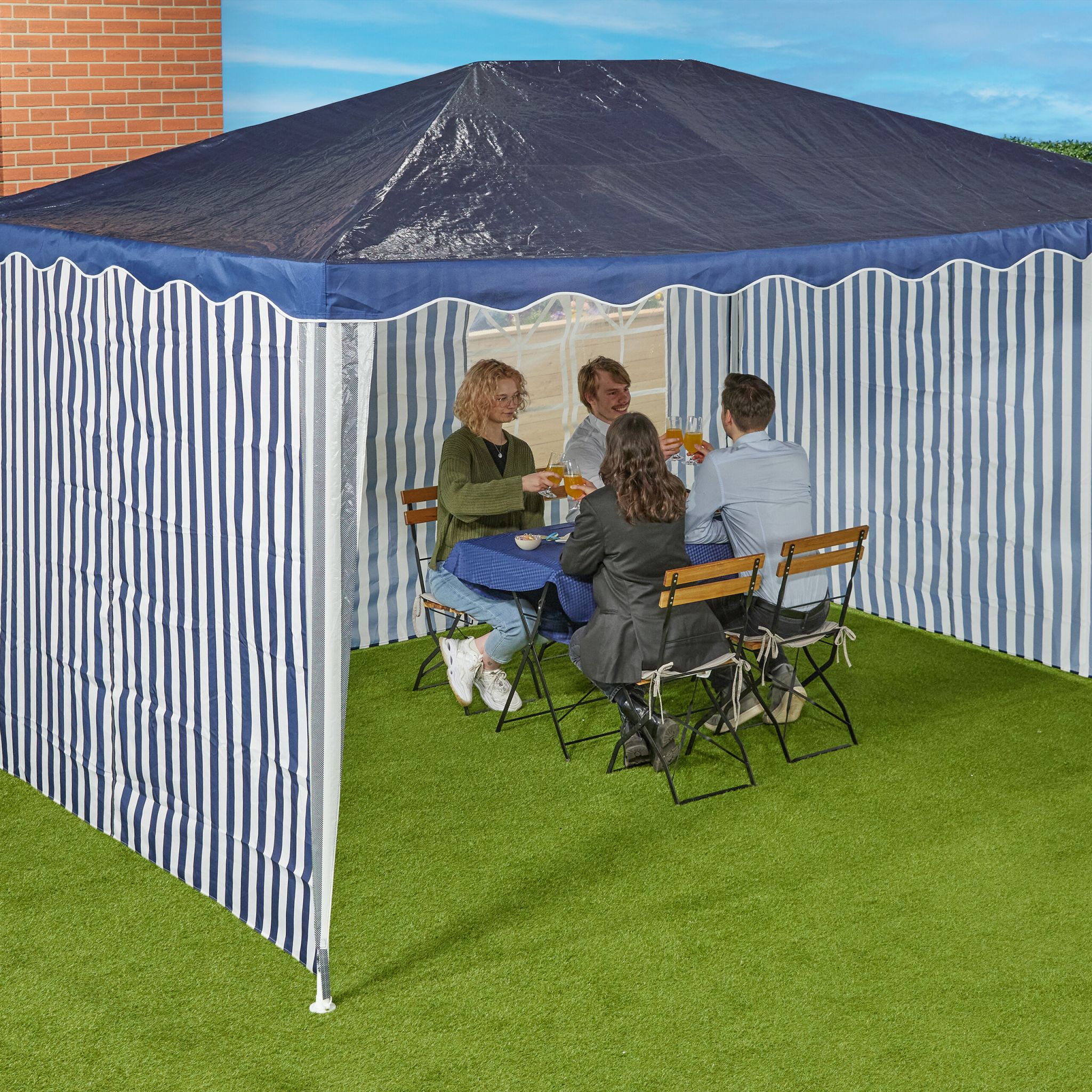 Pavillon Seitenteile 3x4m 3er-Set Weiss-Dunkelblau-Transparent von Relaxdays