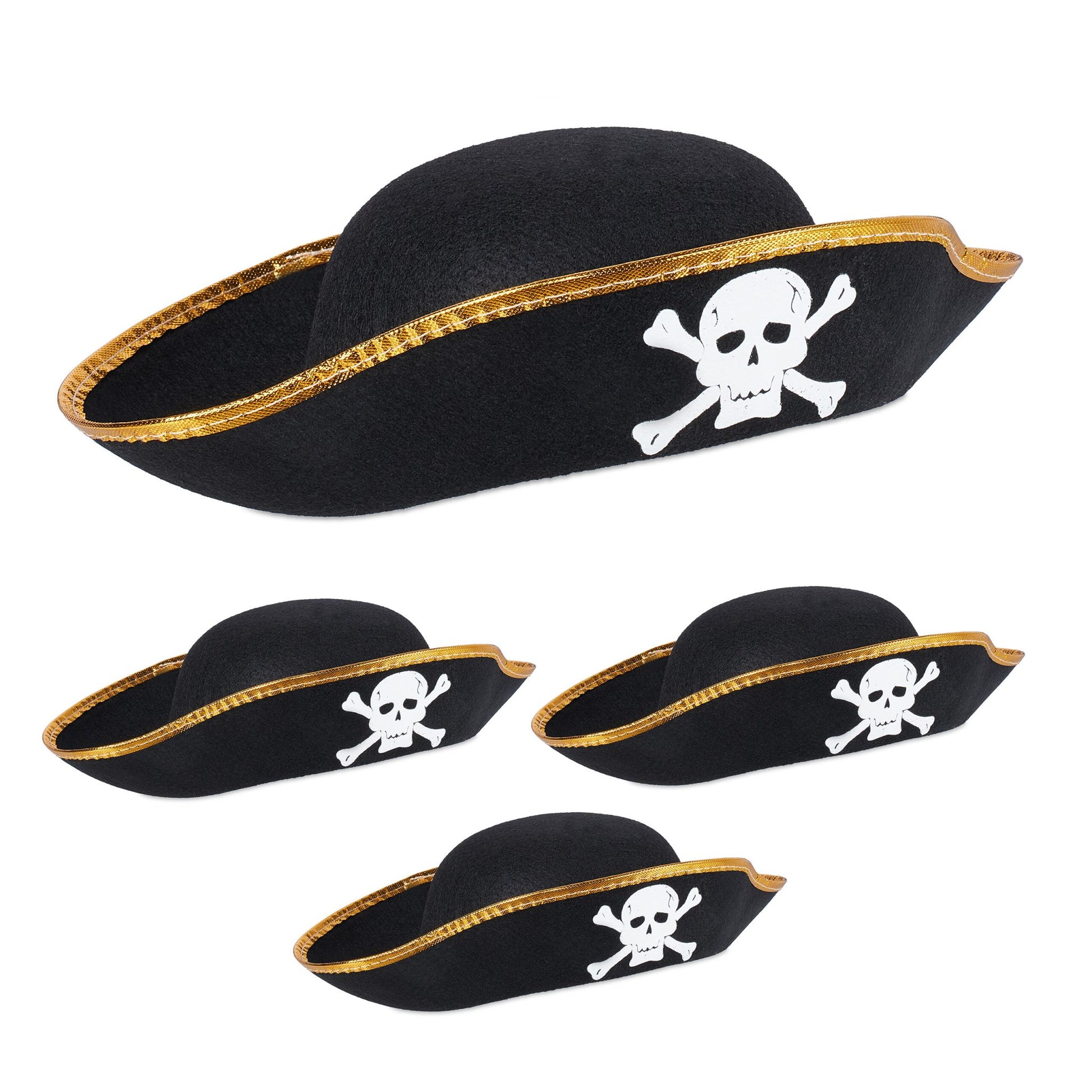 Piratenhut 4er-Set Weiss-Gold-Schwarz von Relaxdays