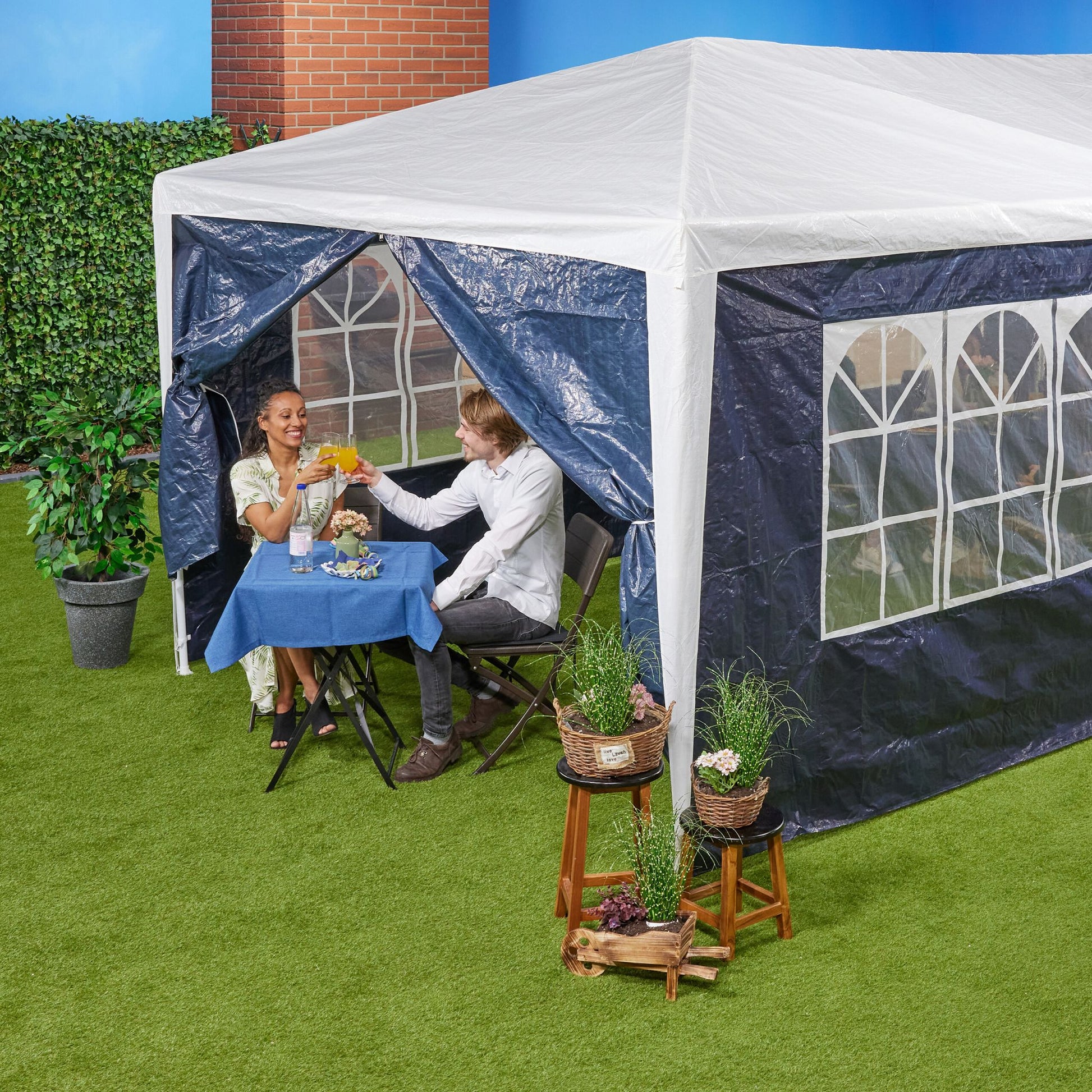 Pavillon Seitenteile 6er-Set Weiss-Dunkelblau-Transparent von Relaxdays