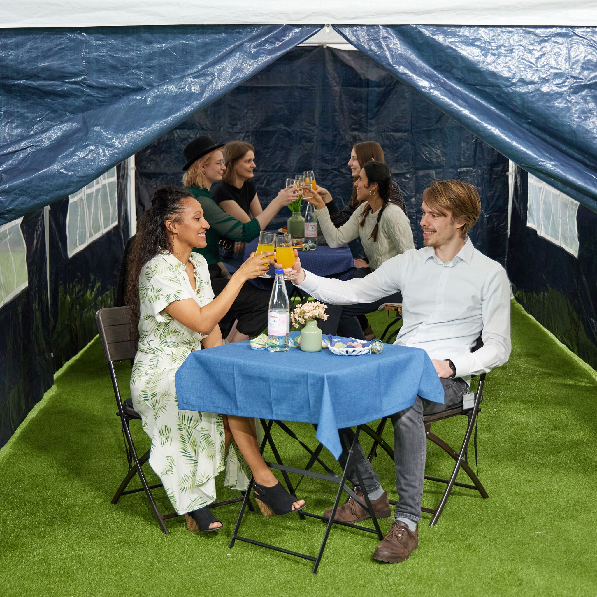 Pavillon Seitenteile 6er-Set Weiss-Dunkelblau-Transparent von Relaxdays