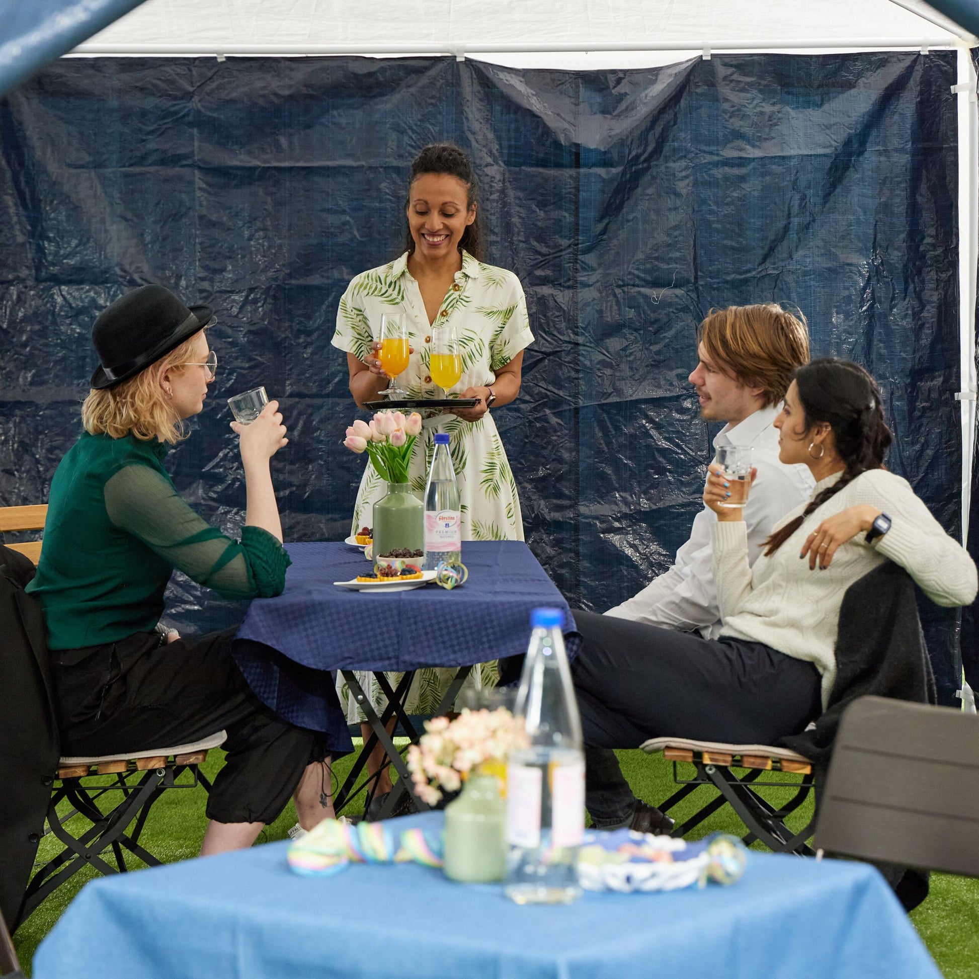 Pavillon Seitenteile 6er-Set Weiss-Dunkelblau-Transparent von Relaxdays