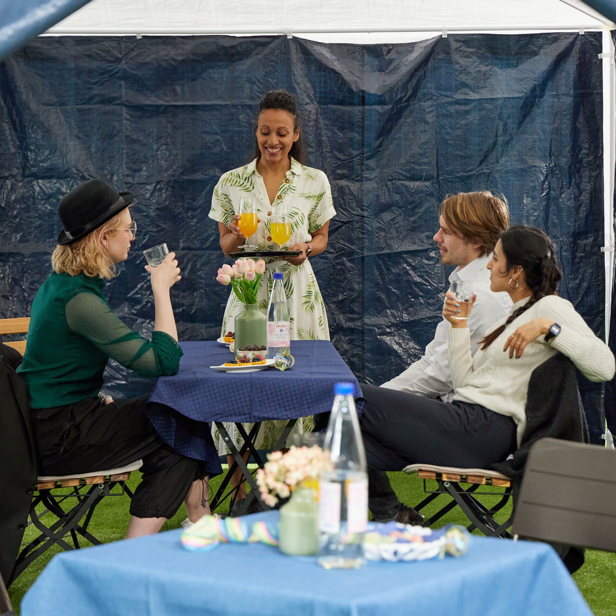 Pavillon Seitenteile 6er-Set Weiss-Dunkelblau-Transparent von Relaxdays