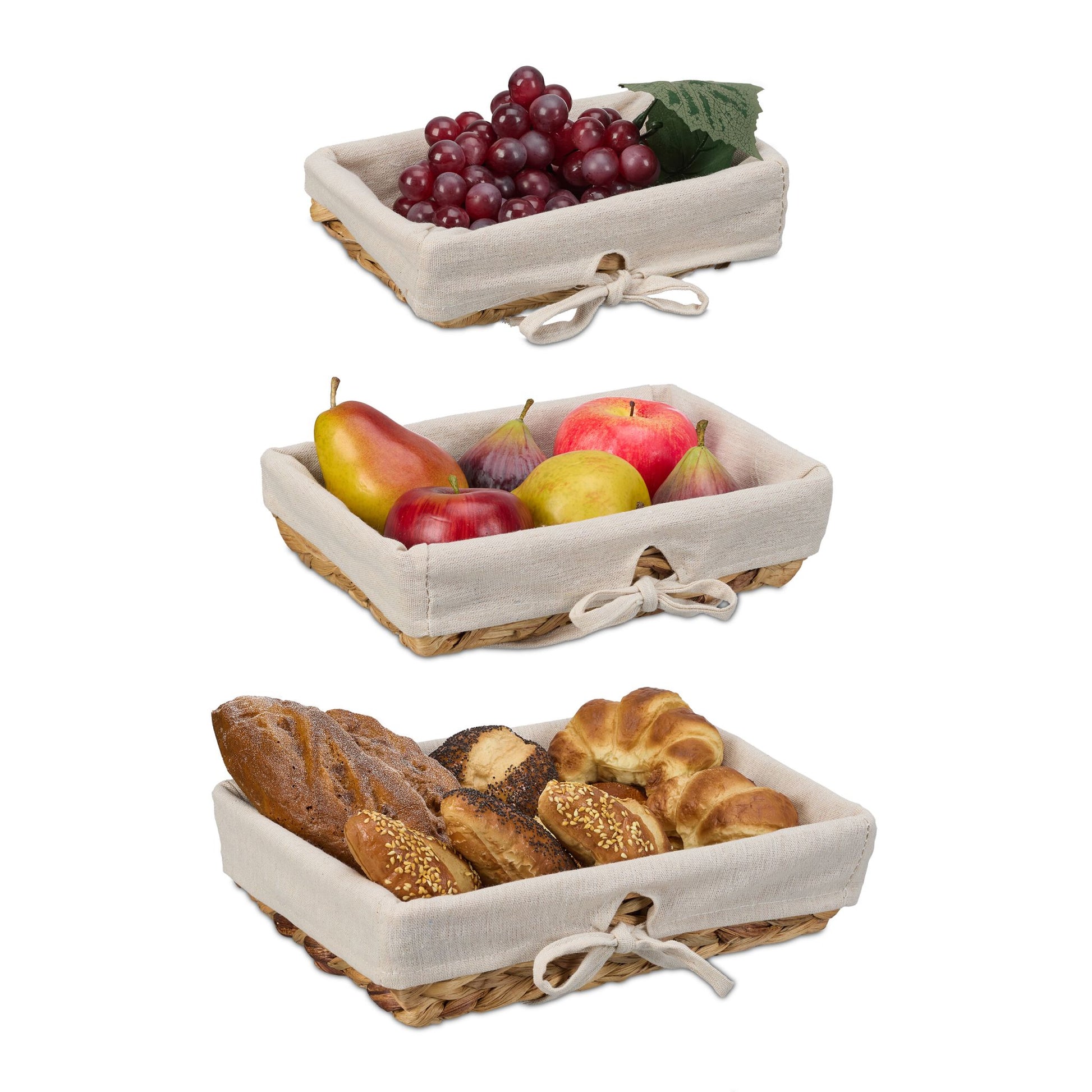 Brotkorb mit Stoffeinsatz 3er-Set Creme-Hellbraun von Relaxdays
