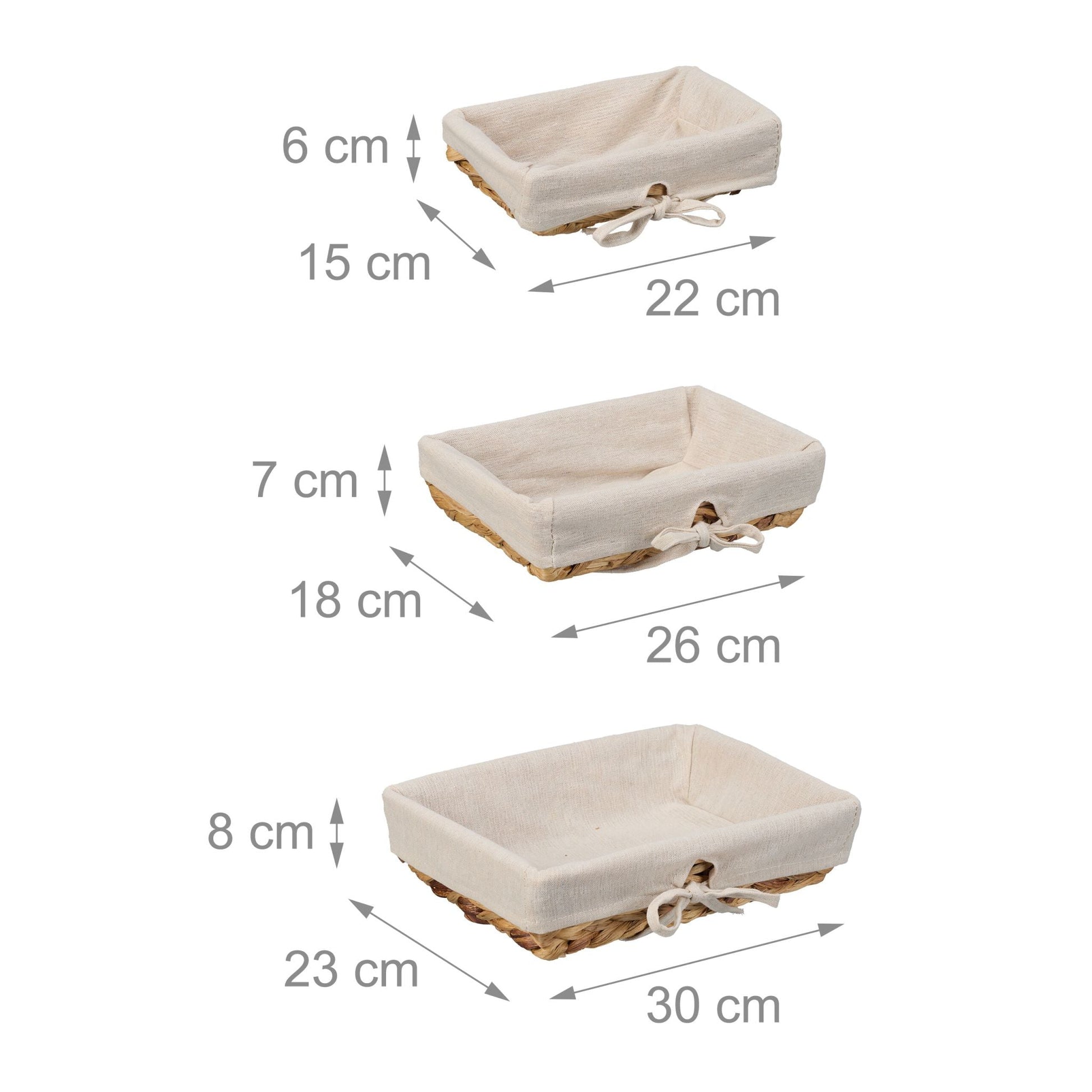 Brotkorb mit Stoffeinsatz 3er-Set Creme-Hellbraun von Relaxdays