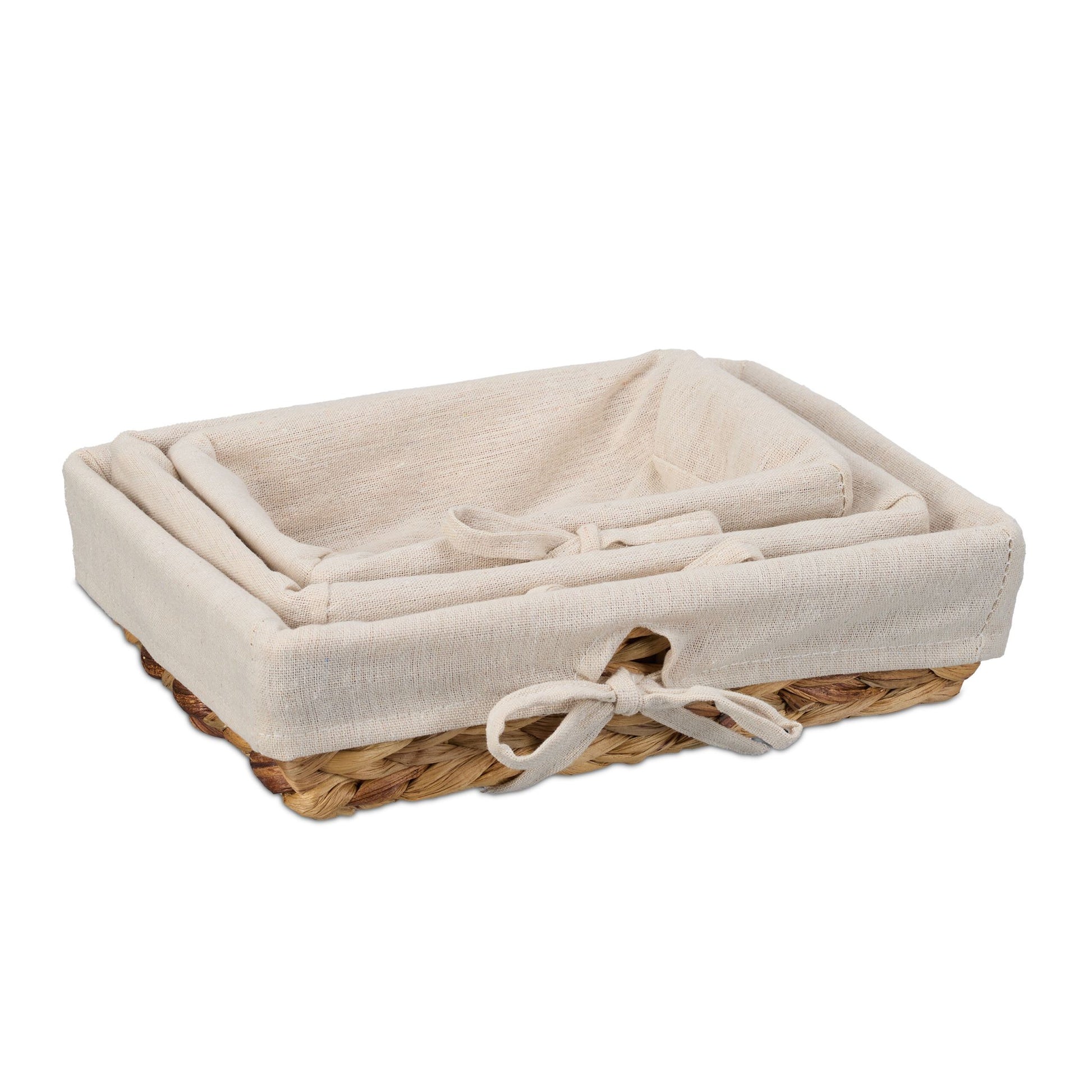Brotkorb mit Stoffeinsatz 3er-Set Creme-Hellbraun von Relaxdays