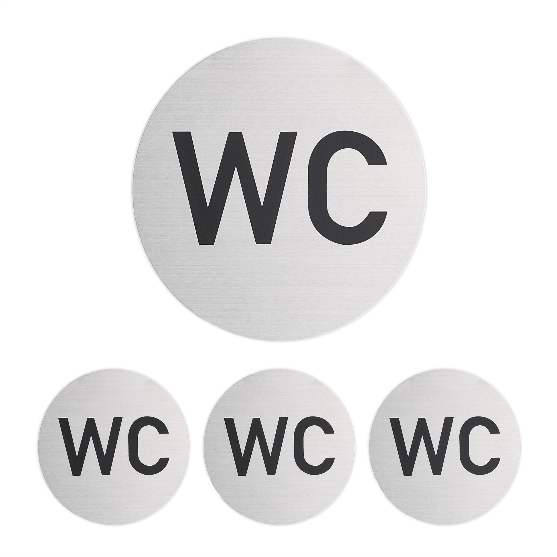 4er-Set WC Schild selbstklebend Schwarz-Silber von Relaxdays
