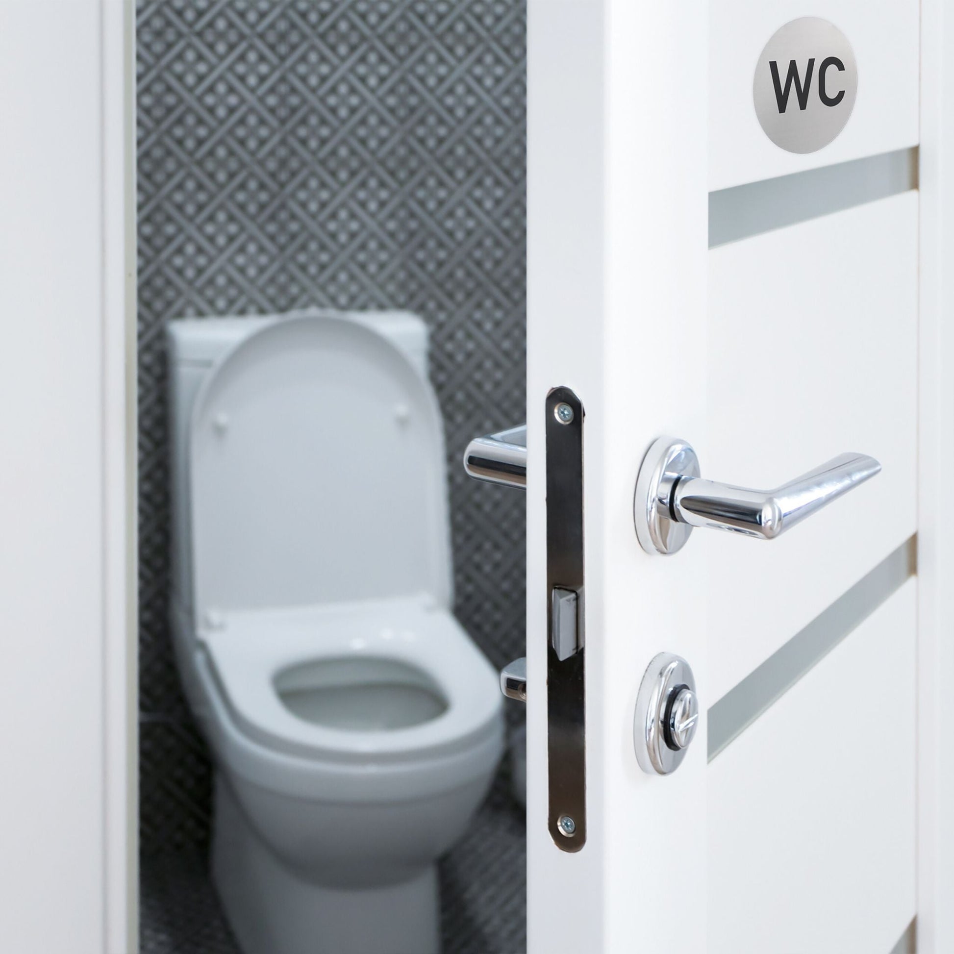 4er-Set WC Schild selbstklebend Schwarz-Silber von Relaxdays