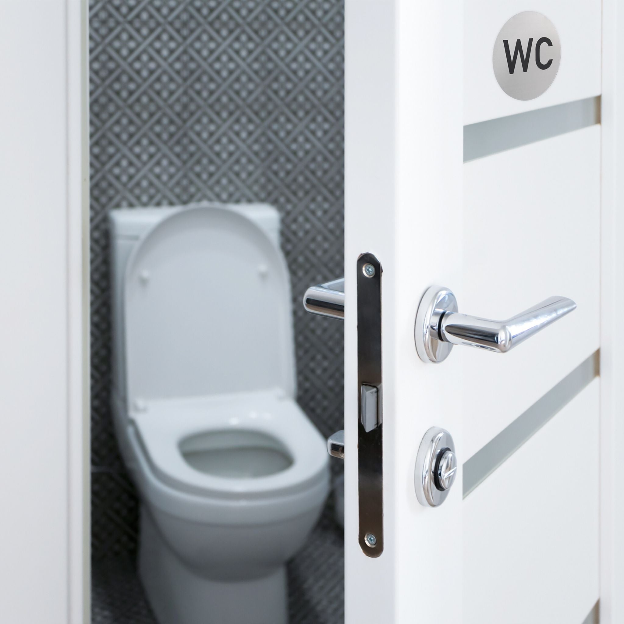 4er-Set WC Schild selbstklebend Schwarz-Silber von Relaxdays