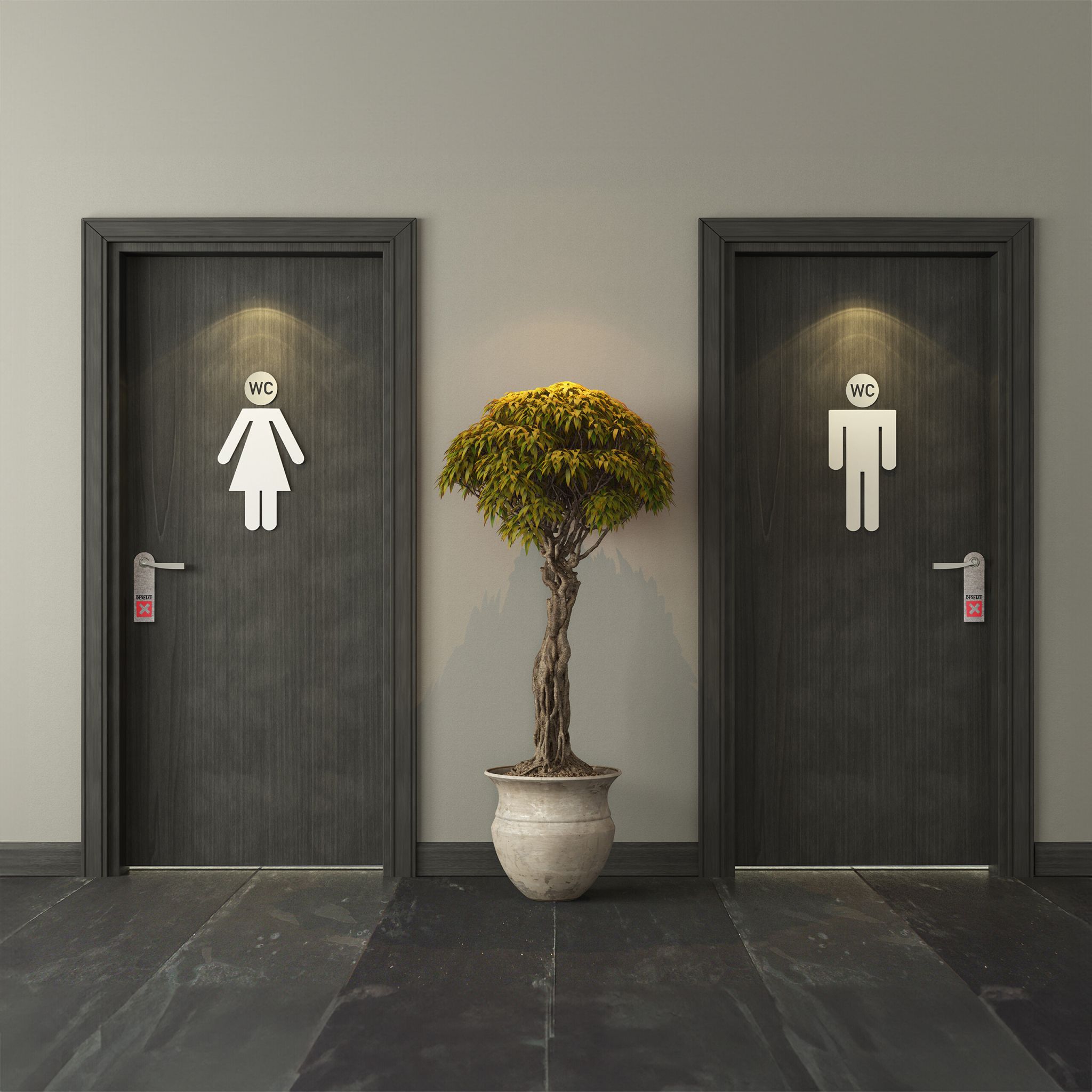 4er-Set WC Schild selbstklebend Schwarz-Silber von Relaxdays