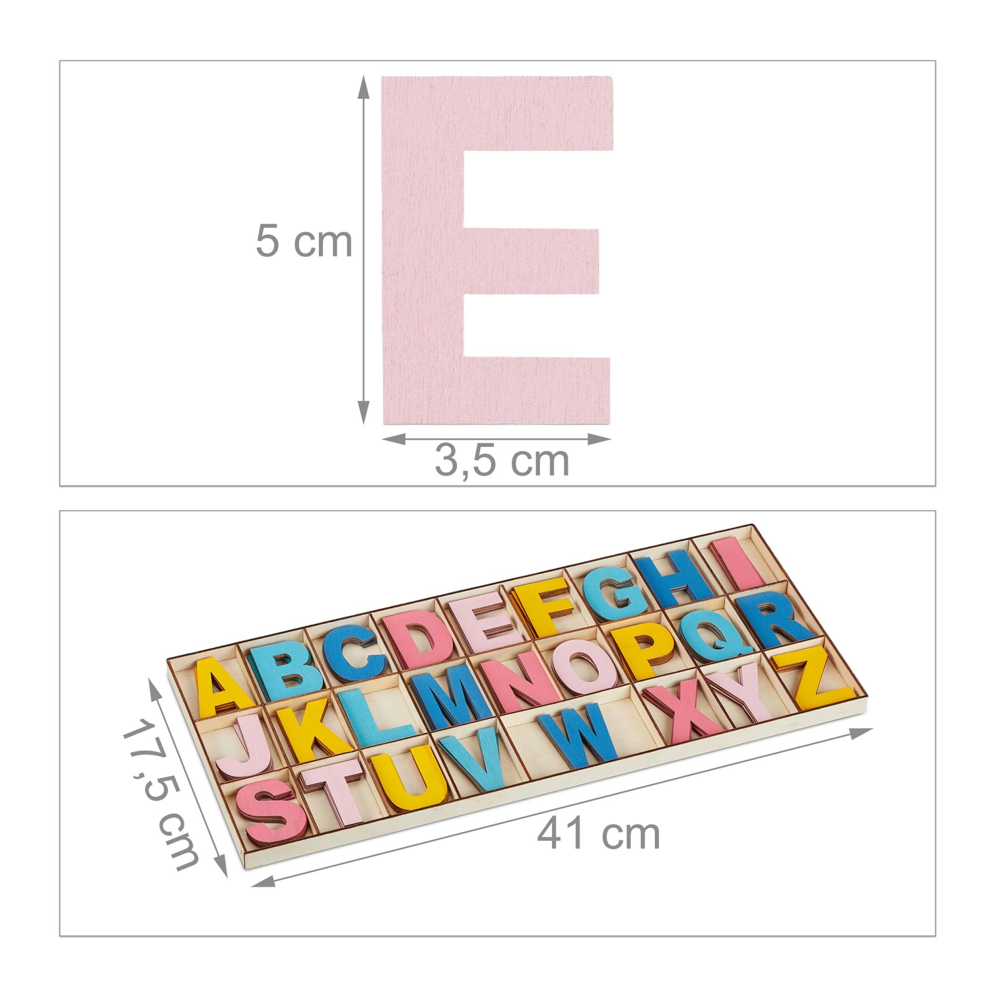 Holzbuchstaben XL 104er-Set Beige-Blau-Rosa von Relaxdays