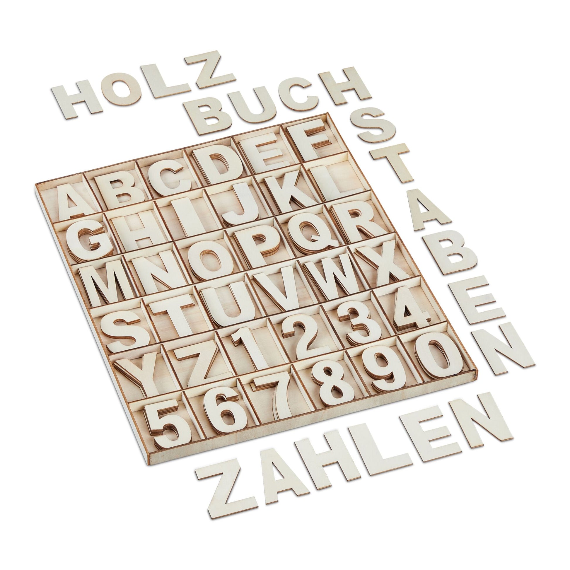 Holzbuchstaben & -zahlen 144er-Set Beige von Relaxdays