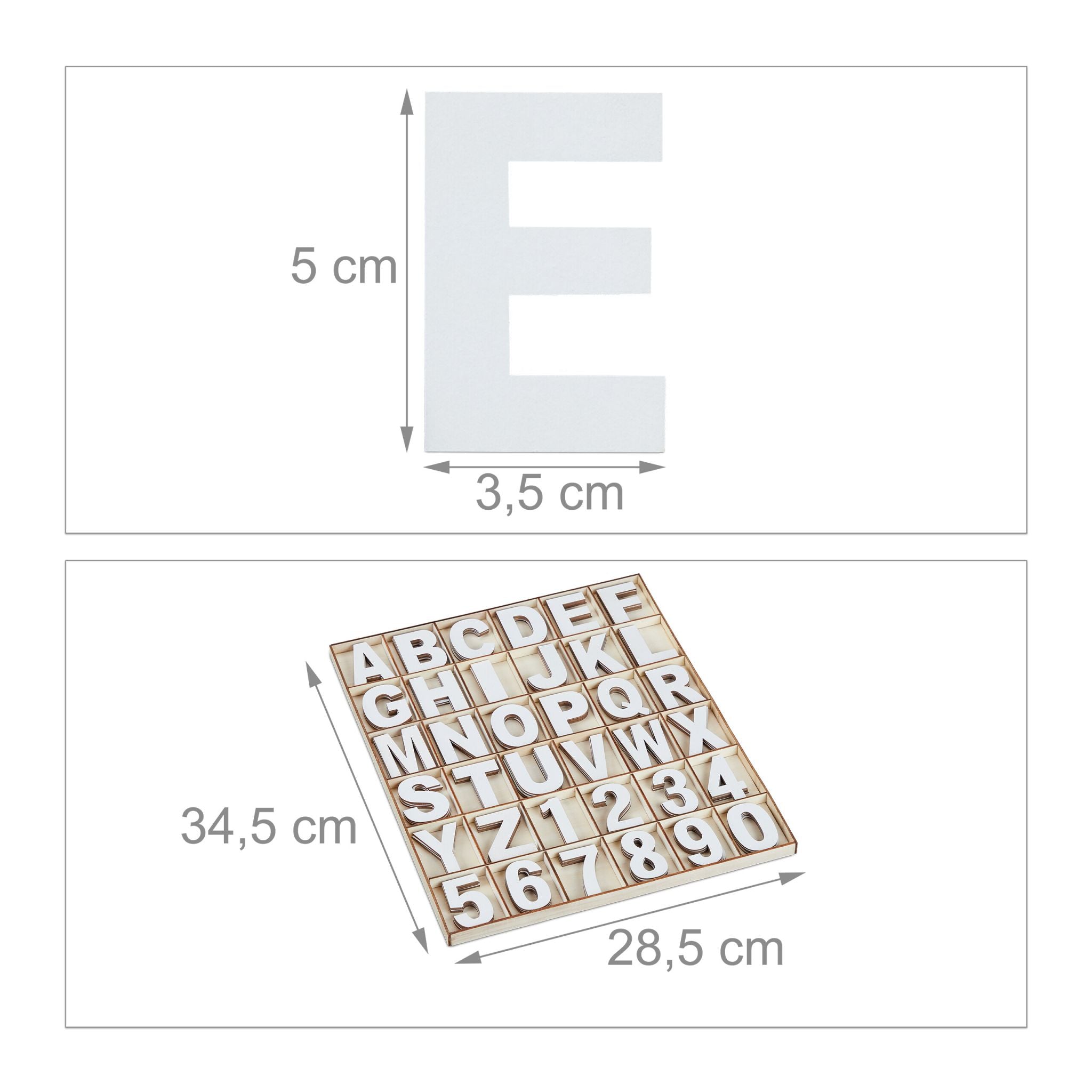 Holzbuchstaben & -zahlen 144er-Set Weiss-Hellbraun von Relaxdays