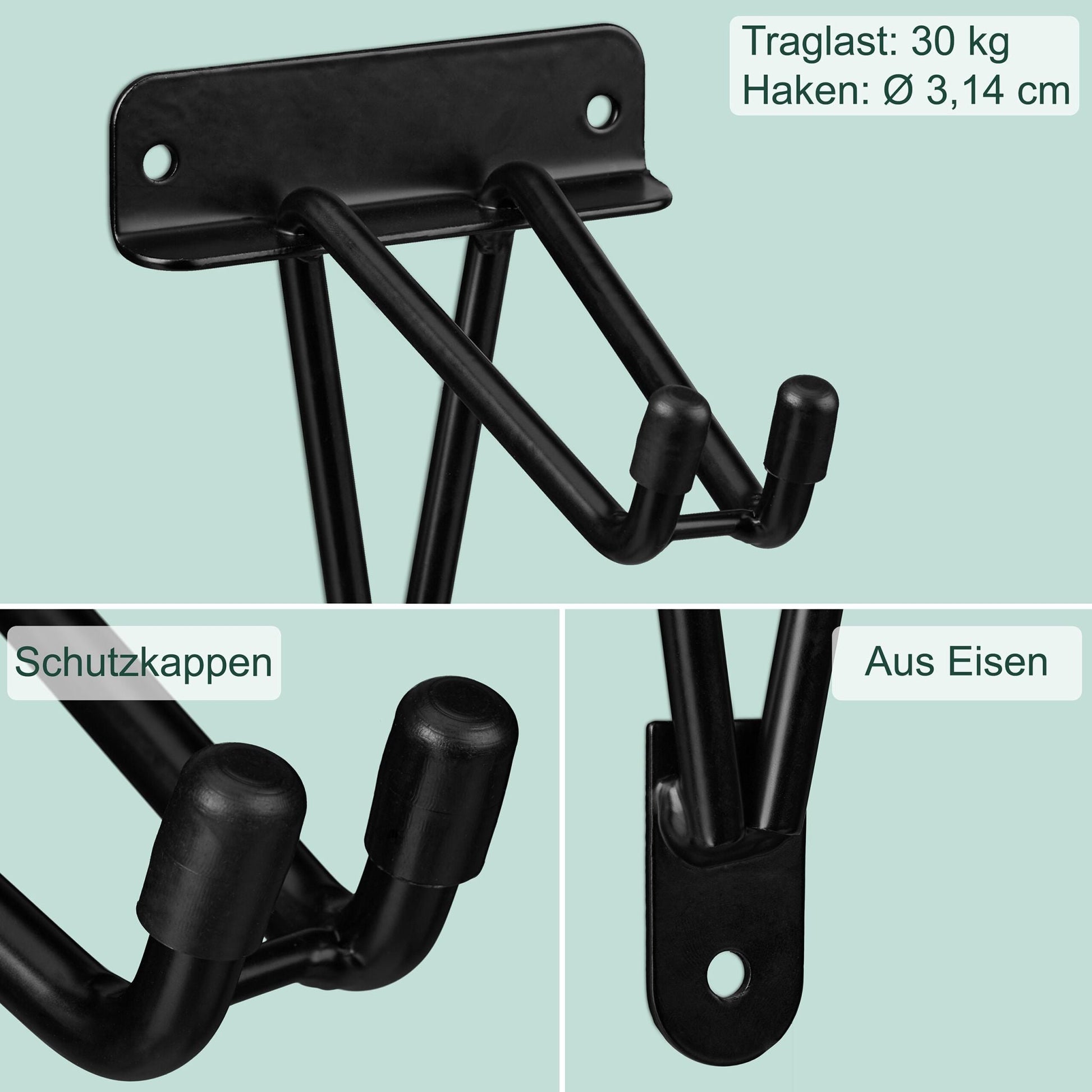 Wandhaken Garage 2er-Set Schwarz von Relaxdays