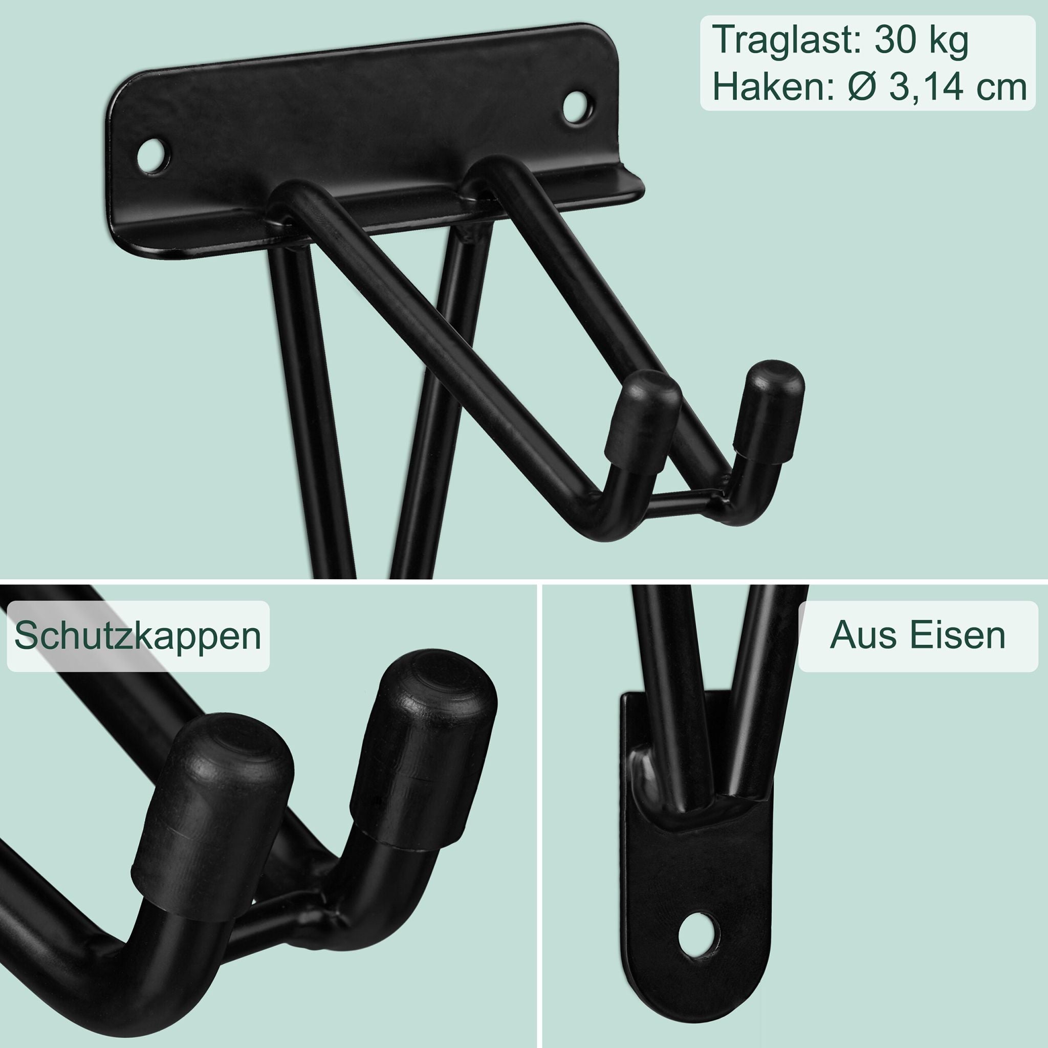 Wandhaken Garage 2er-Set Schwarz von Relaxdays