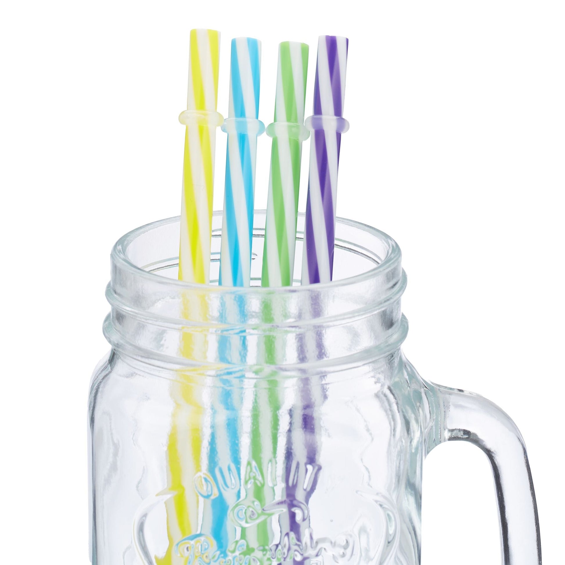 Trinkgläser mit Deckel 4er-Set Gelb-Lila-Transparent von Relaxdays