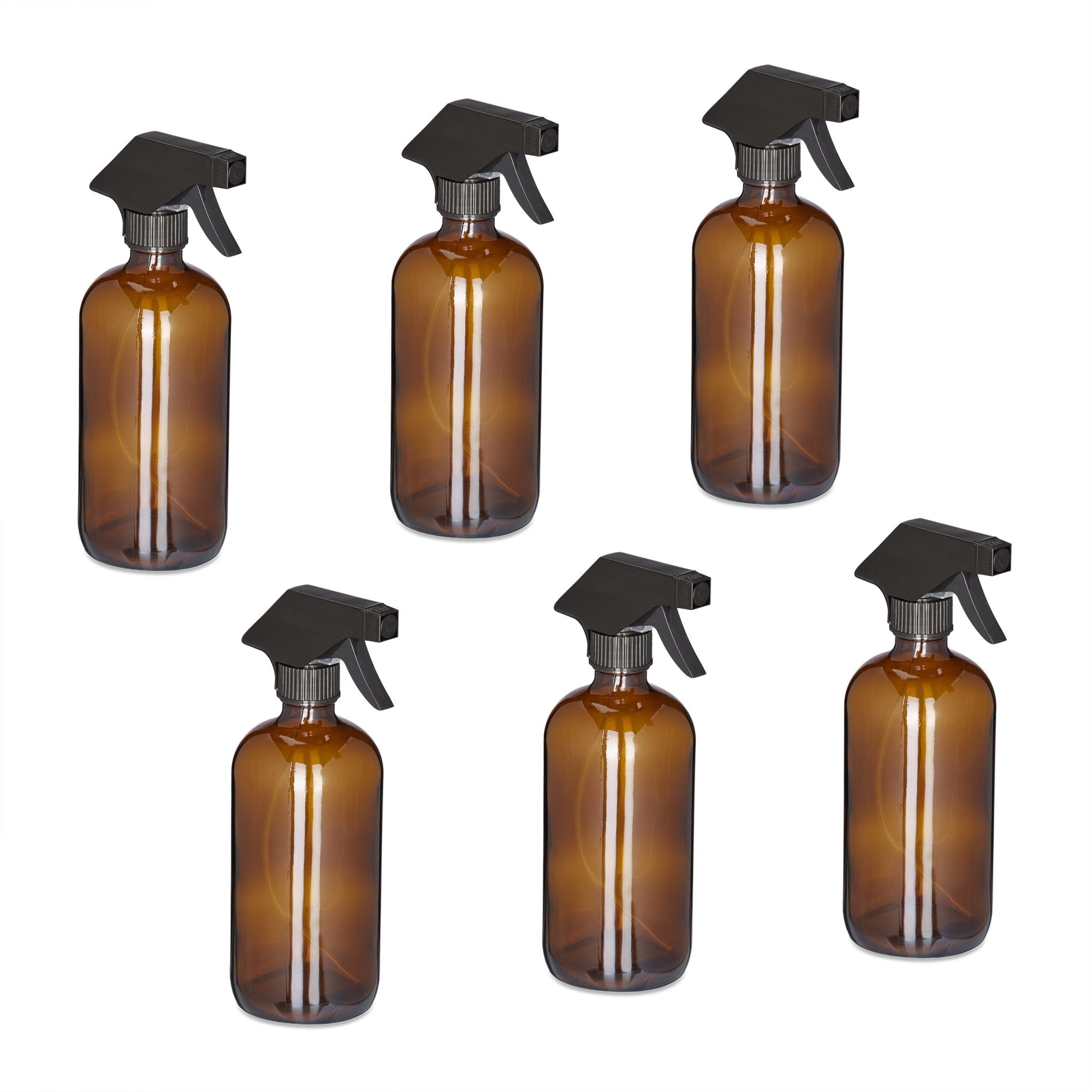 Sprühflasche Glas 500ml 6er-Set Braun-Schwarz von Relaxdays