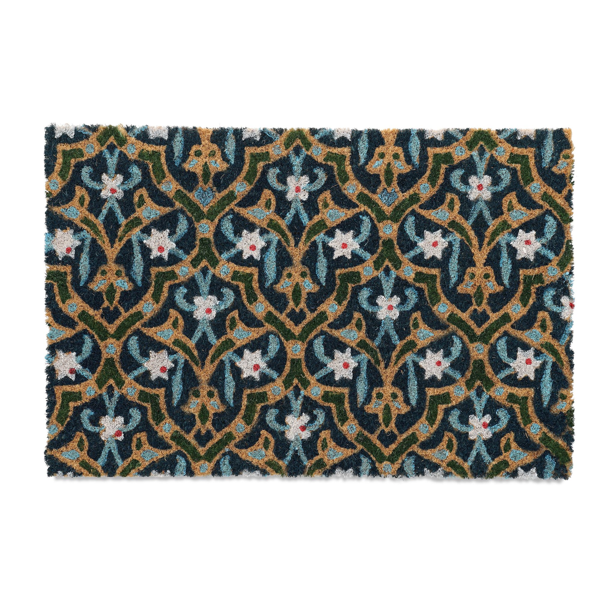 Kokos Fussmatte mit orientalischem Muster Weiss-Blau-Hellbraun von Relaxdays