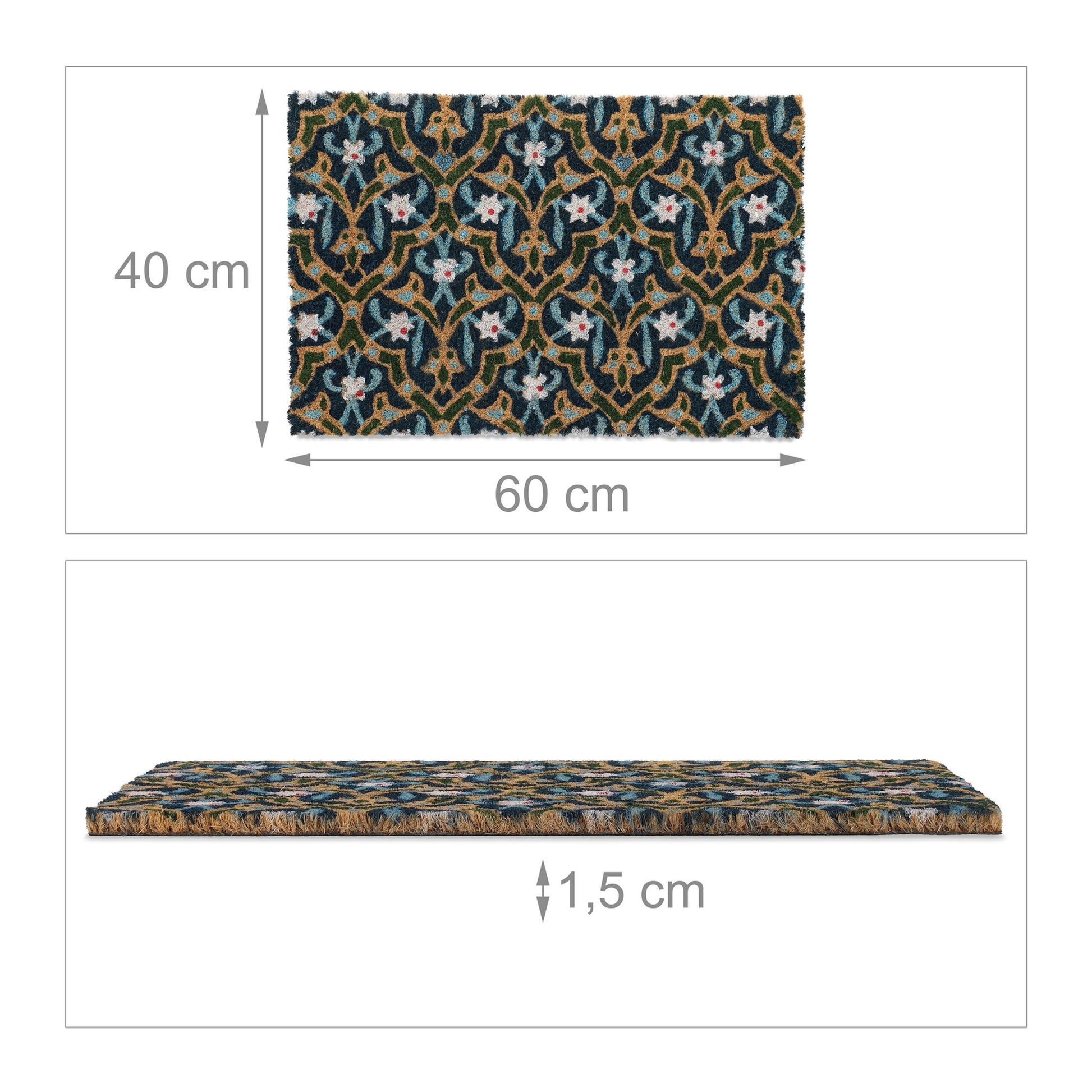 Kokos Fussmatte mit orientalischem Muster Weiss-Blau-Hellbraun von Relaxdays
