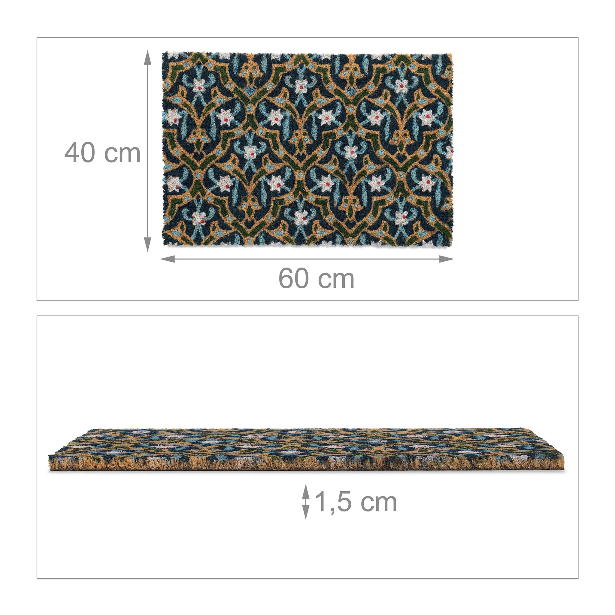 Kokos Fussmatte mit orientalischem Muster Weiss-Blau-Hellbraun von Relaxdays
