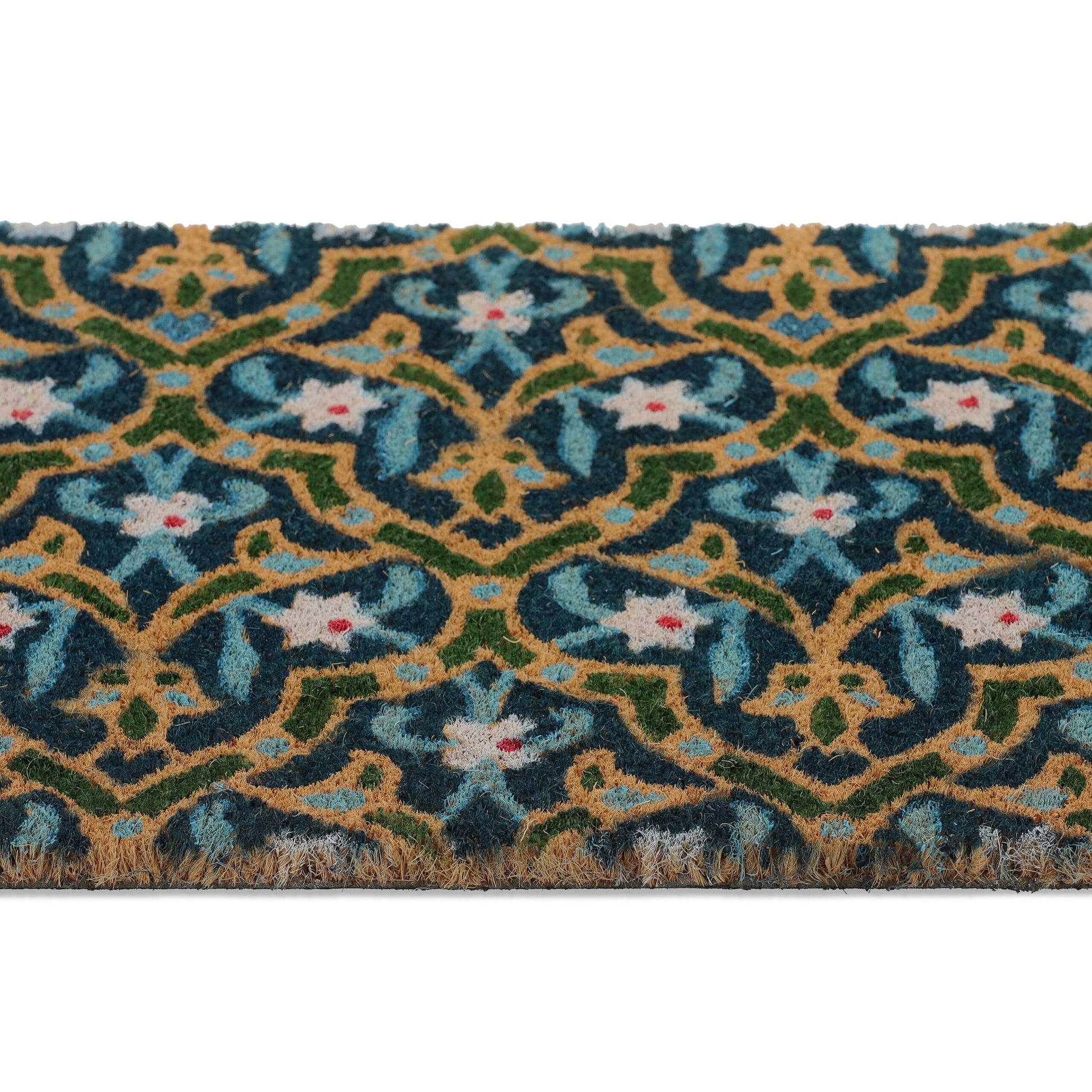 Kokos Fussmatte mit orientalischem Muster Weiss-Blau-Hellbraun von Relaxdays