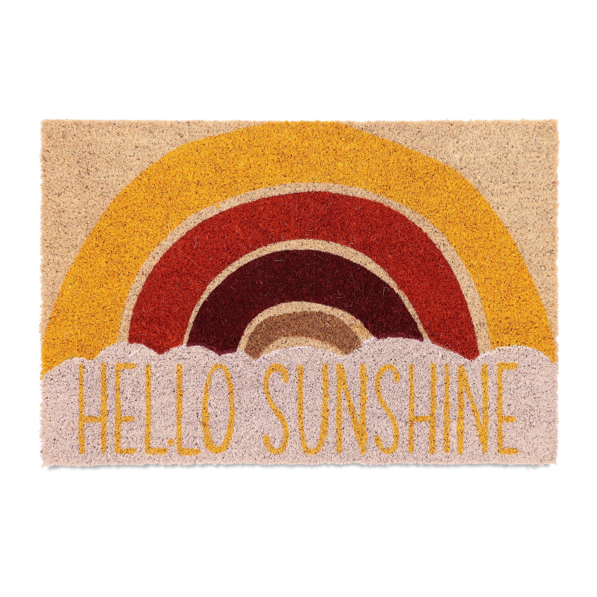 Kokos Fussmatte Hello Sunshine Weiss-Gelb-Hellbraun von Relaxdays