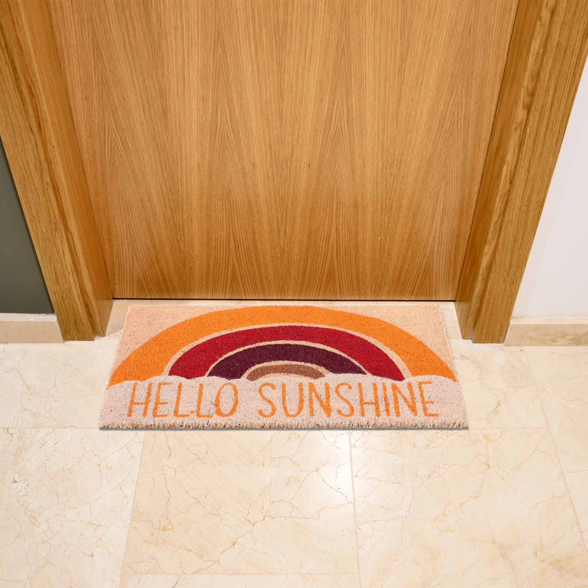 Kokos Fussmatte Hello Sunshine Weiss-Gelb-Hellbraun von Relaxdays