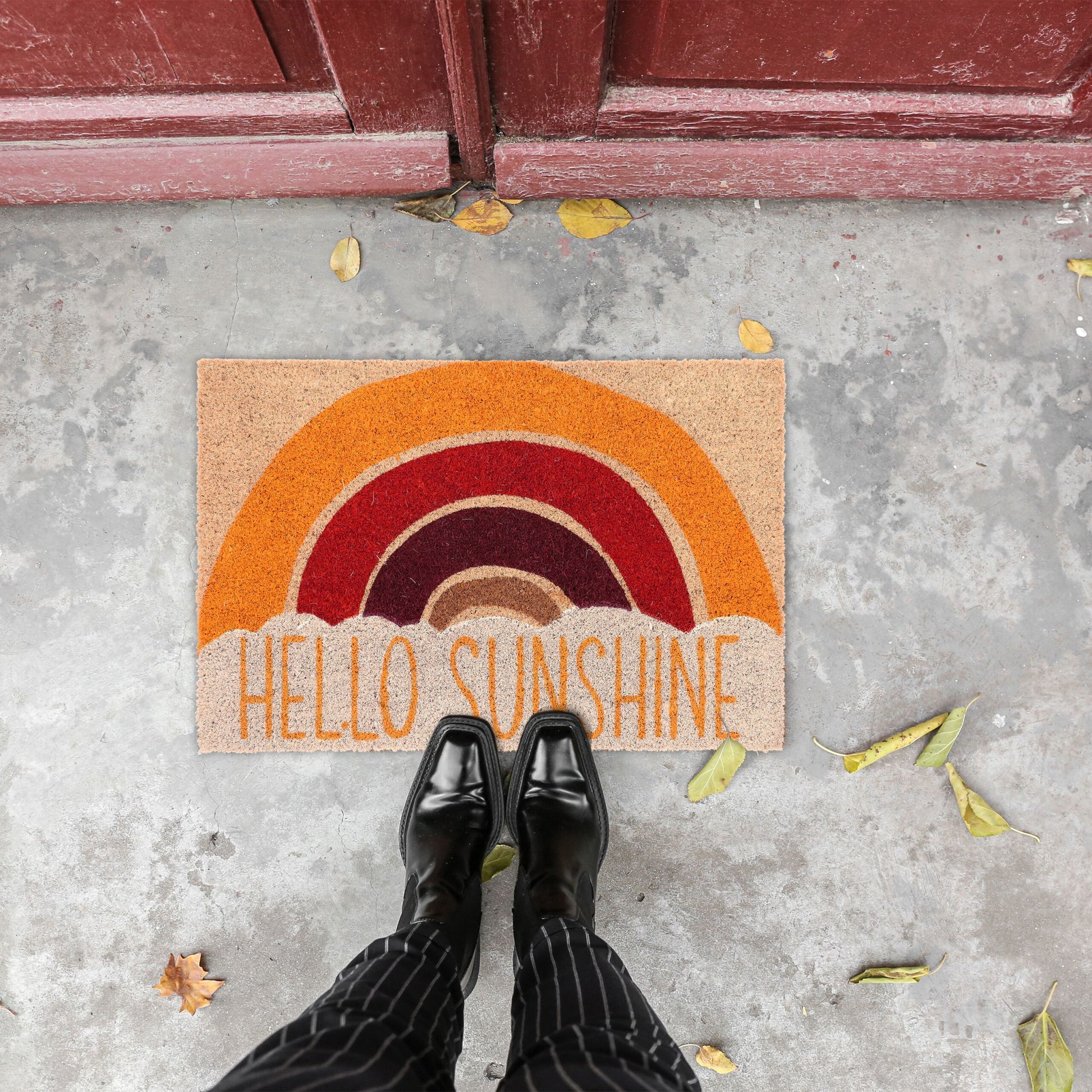 Kokos Fussmatte Hello Sunshine Weiss-Gelb-Hellbraun von Relaxdays