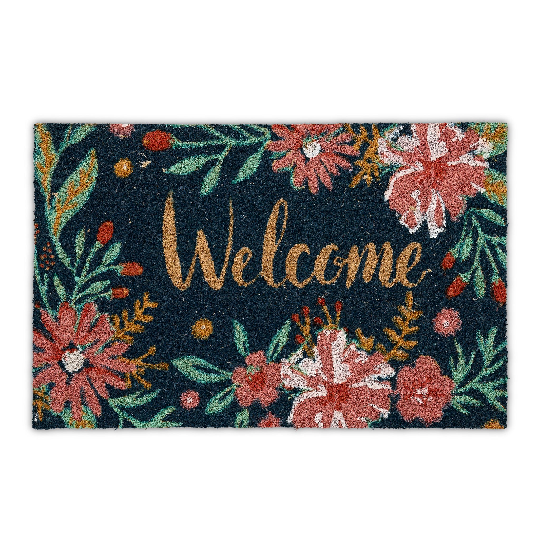 Kokos Fussmatte Welcome Dunkelblau-Grün-Rot von Relaxdays