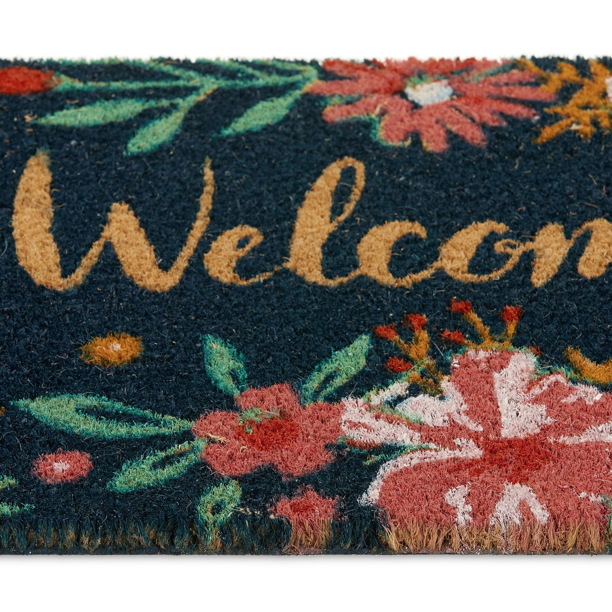 Kokos Fussmatte Welcome Dunkelblau-Grün-Rot von Relaxdays
