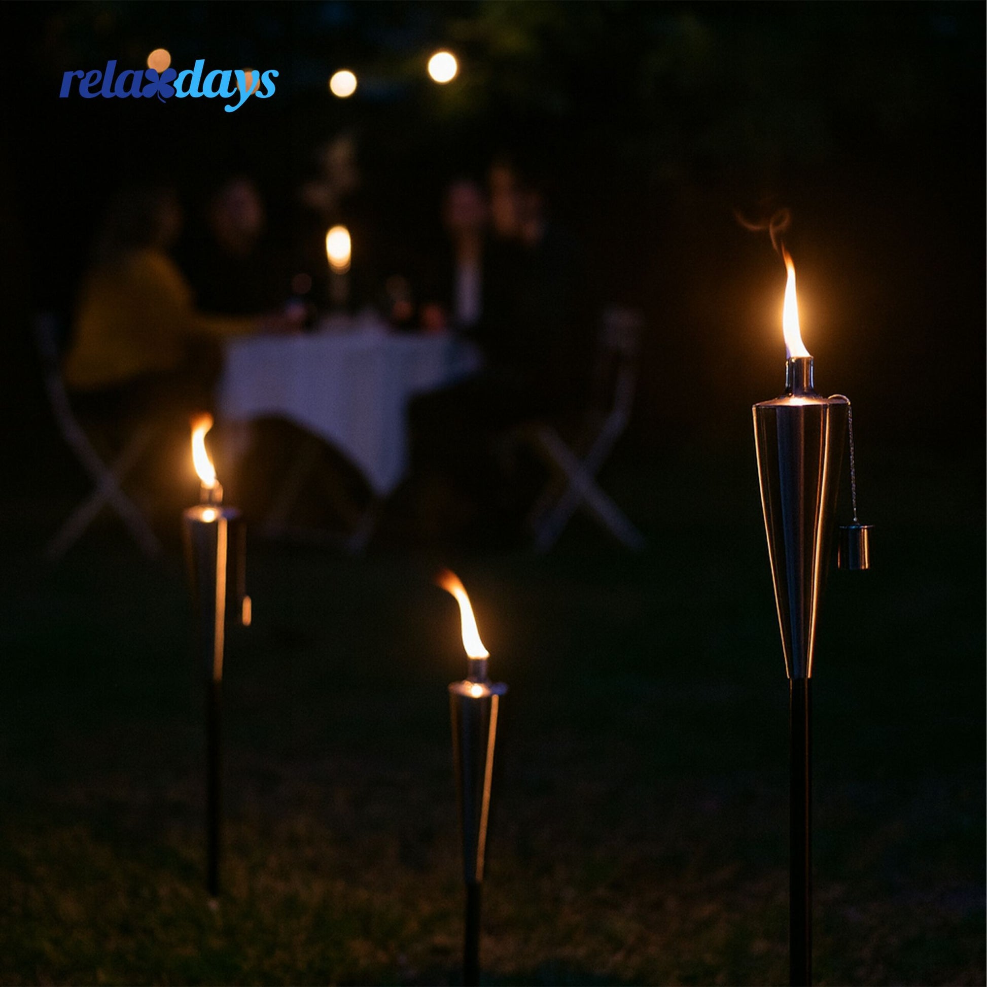 Gartenfackeln Edelstahl 3er-Set Schwarz-Silber von Relaxdays