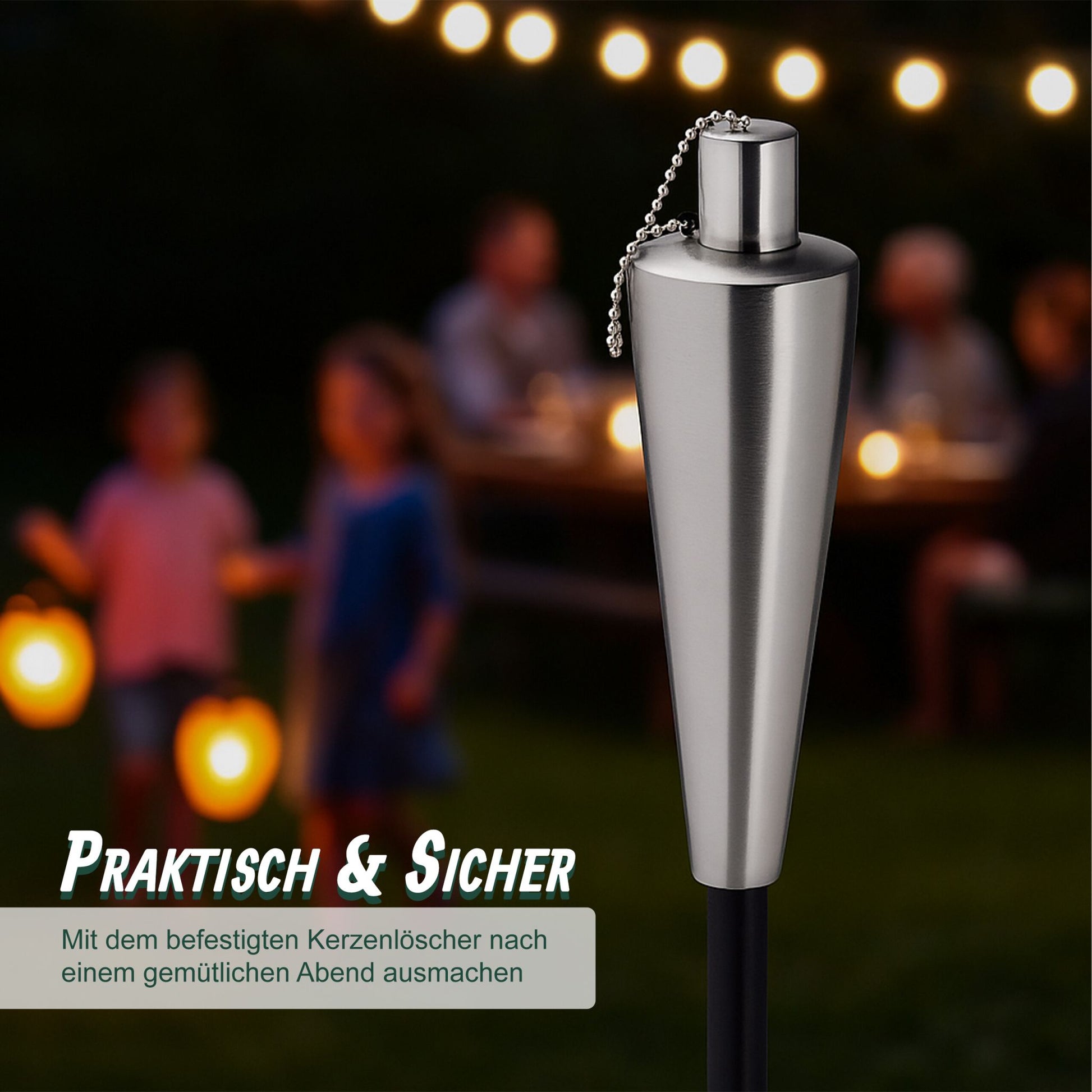 Gartenfackeln Edelstahl 3er-Set Schwarz-Silber von Relaxdays