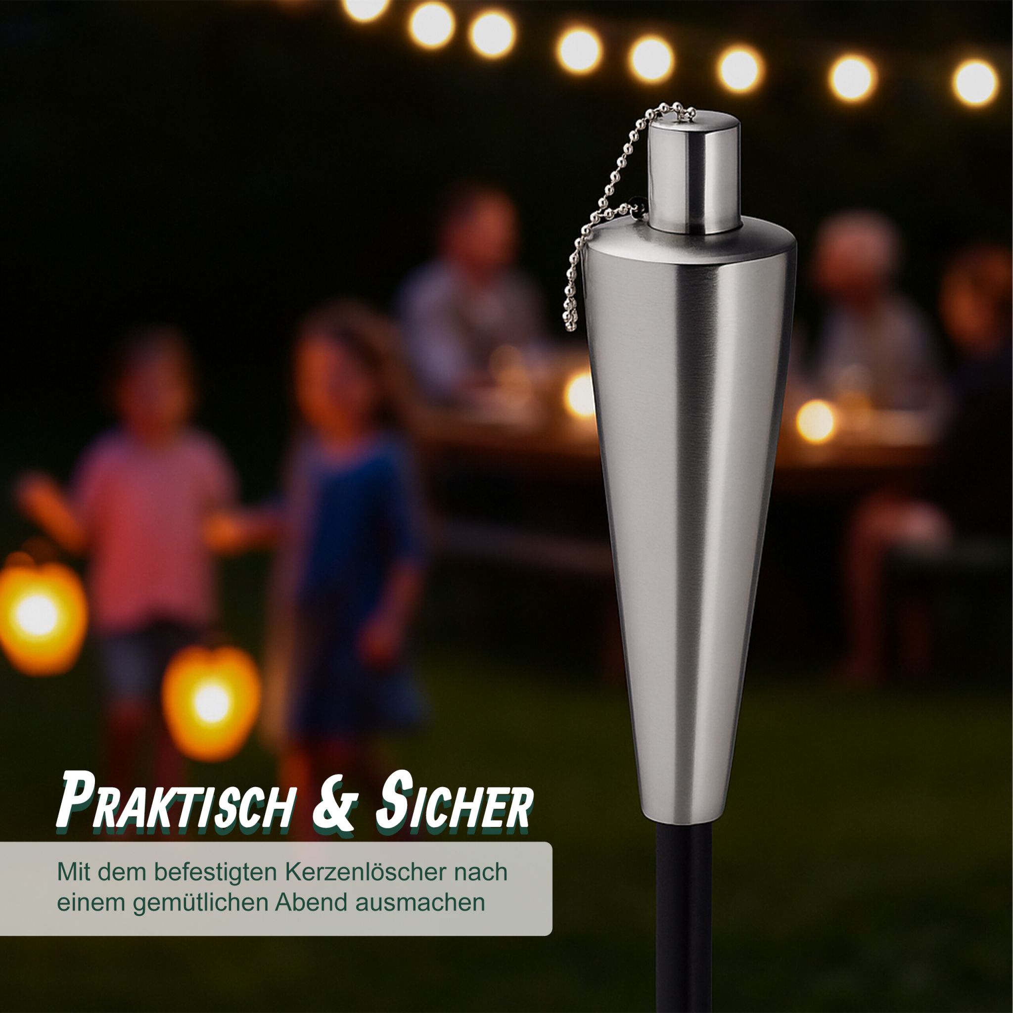 Gartenfackeln Edelstahl 3er-Set Schwarz-Silber von Relaxdays