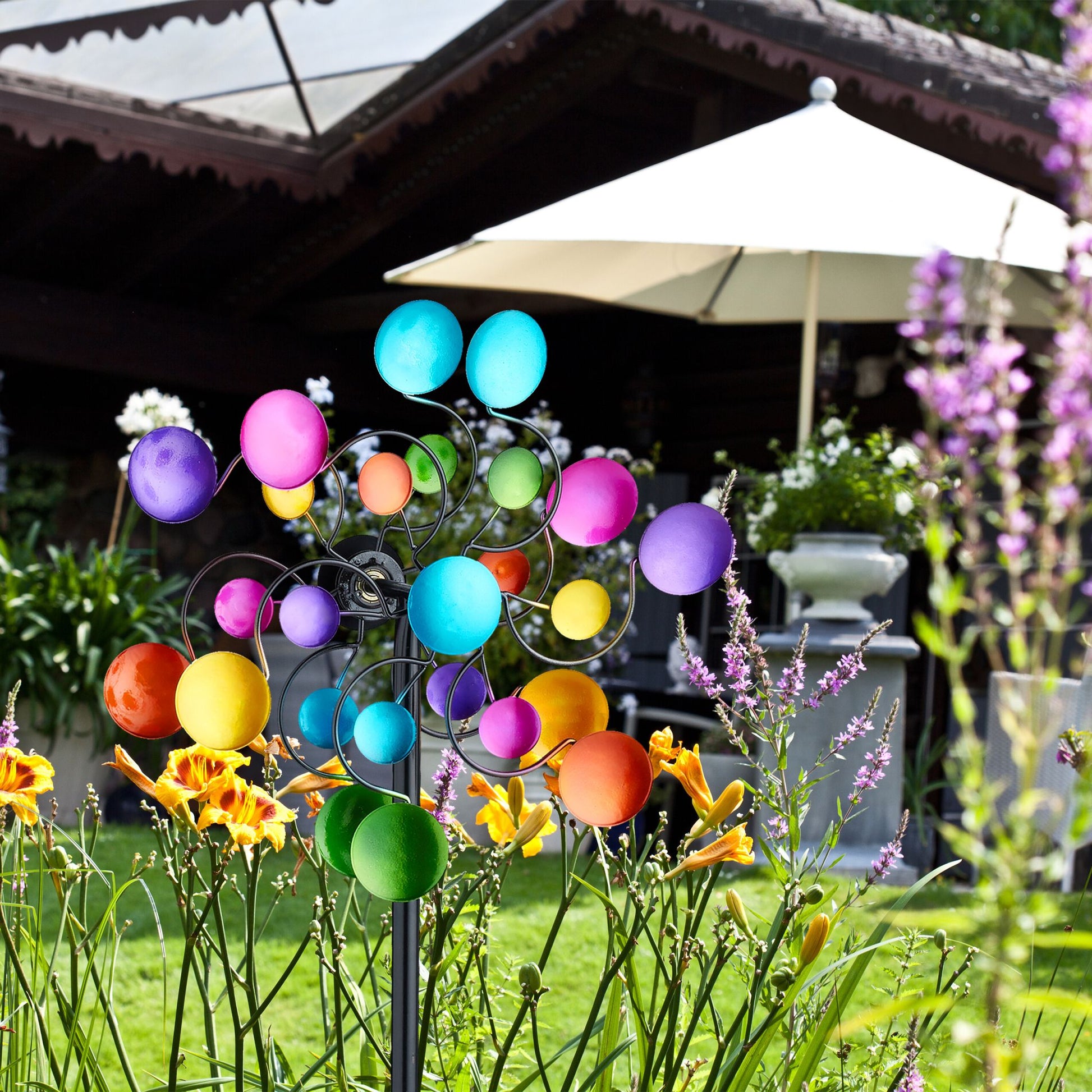 Windrad für den Garten Blau-Orange-Schwarz von Relaxdays