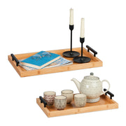 Tablett 2er-Set Bambus Hellbraun-Schwarz von Relaxdays