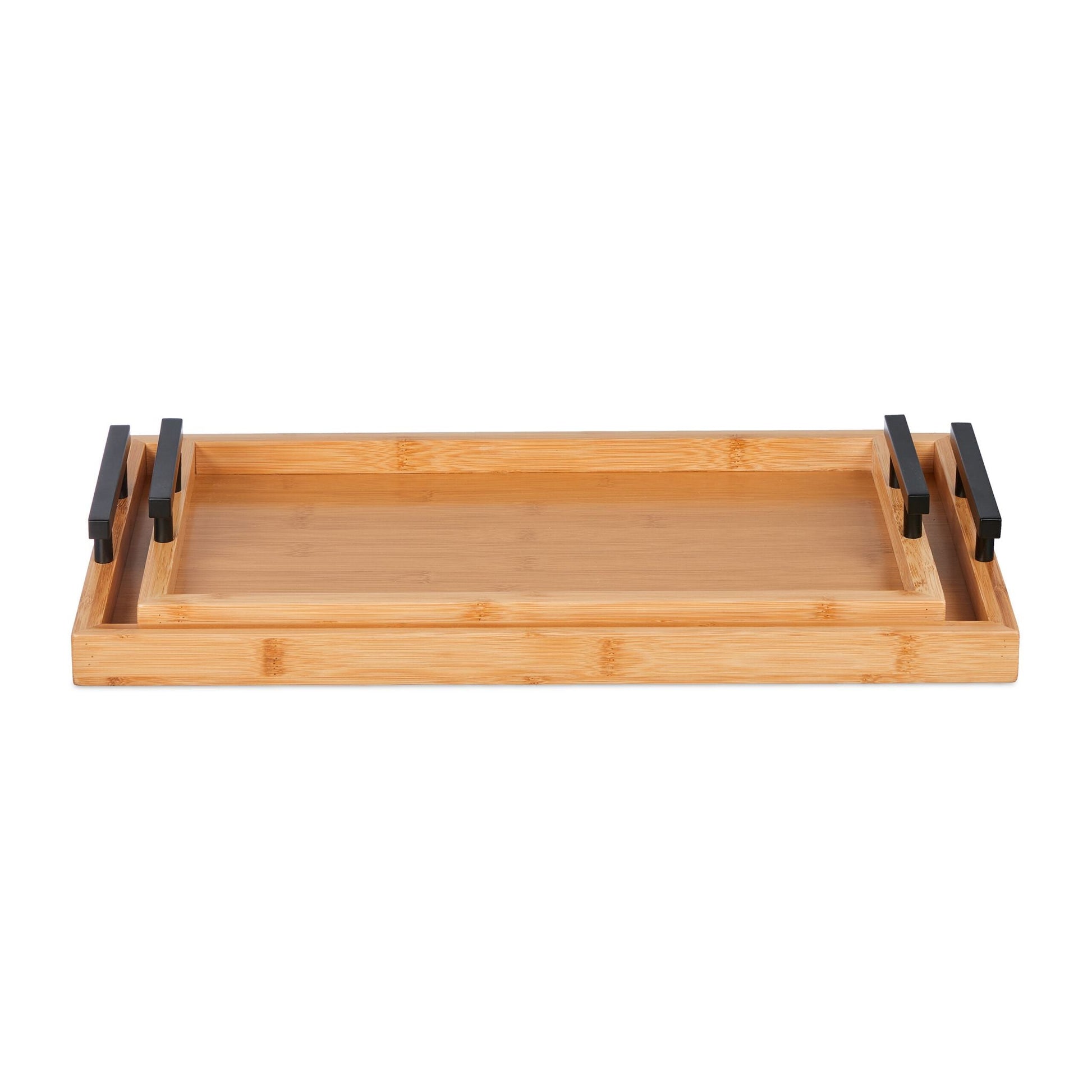 Tablett 2er-Set Bambus Hellbraun-Schwarz von Relaxdays