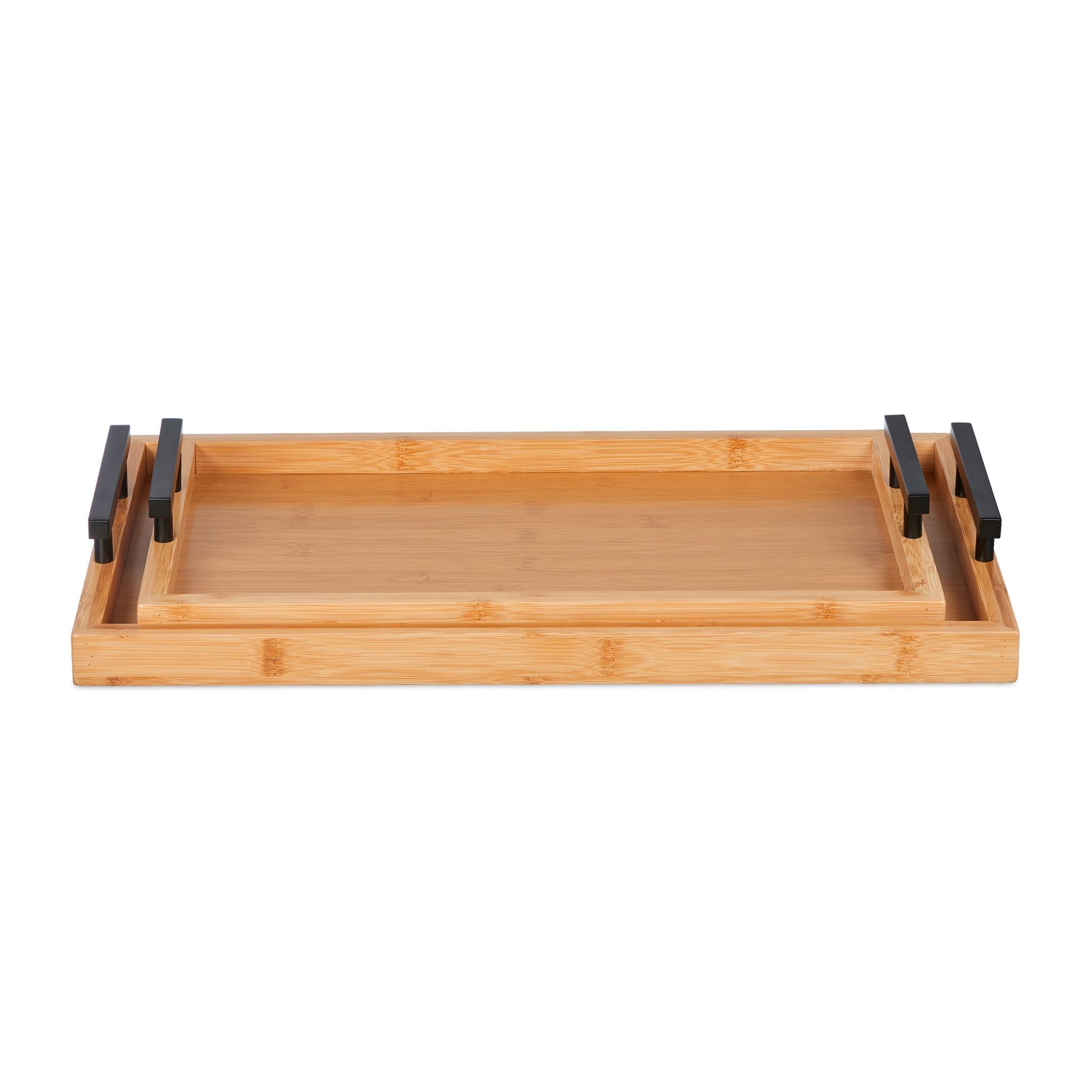 Tablett 2er-Set Bambus Hellbraun-Schwarz von Relaxdays
