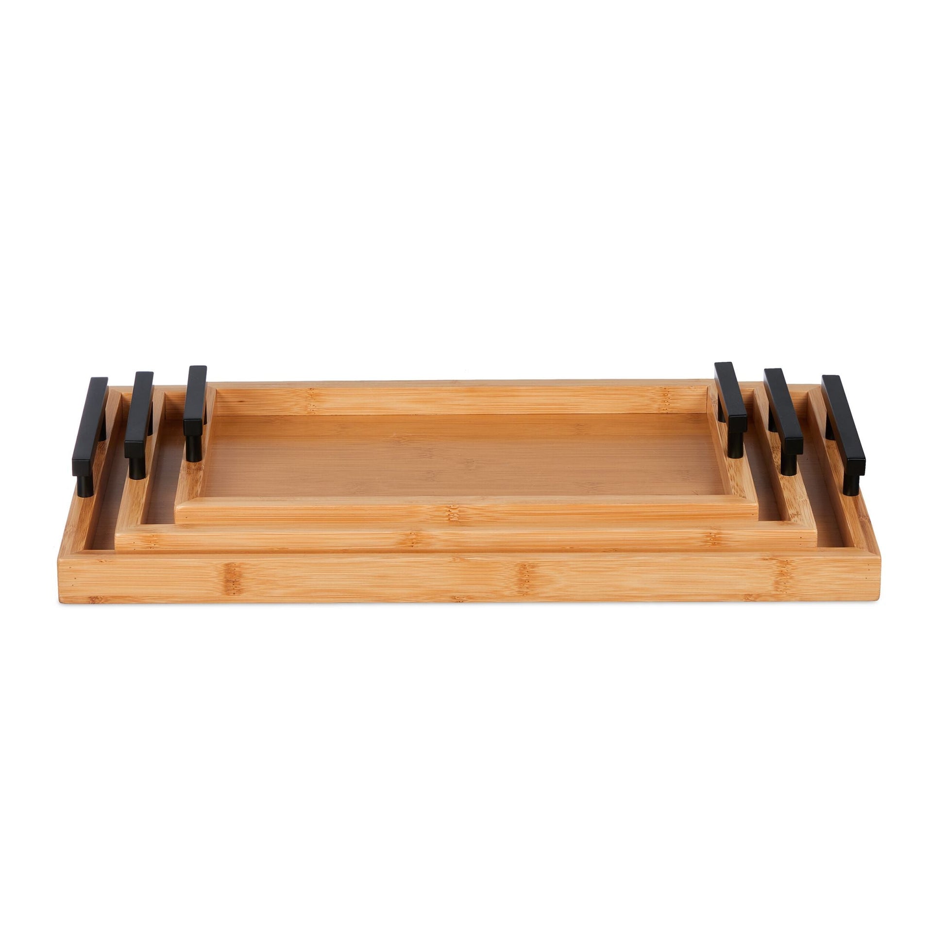 Tablett 3er-Set Bambus Hellbraun-Schwarz von Relaxdays