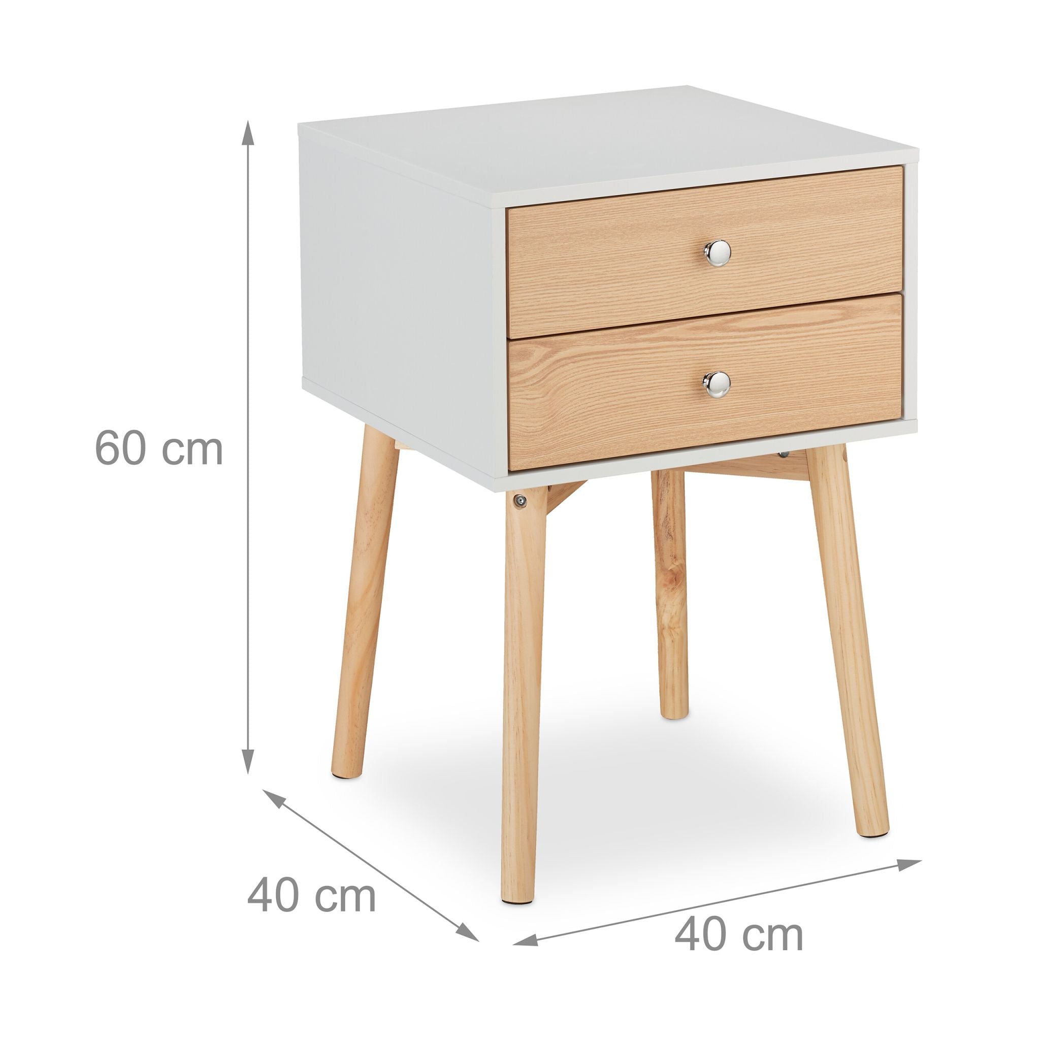 Nachttisch mit 2 Schubladen Weiss-Hellbraun von Relaxdays