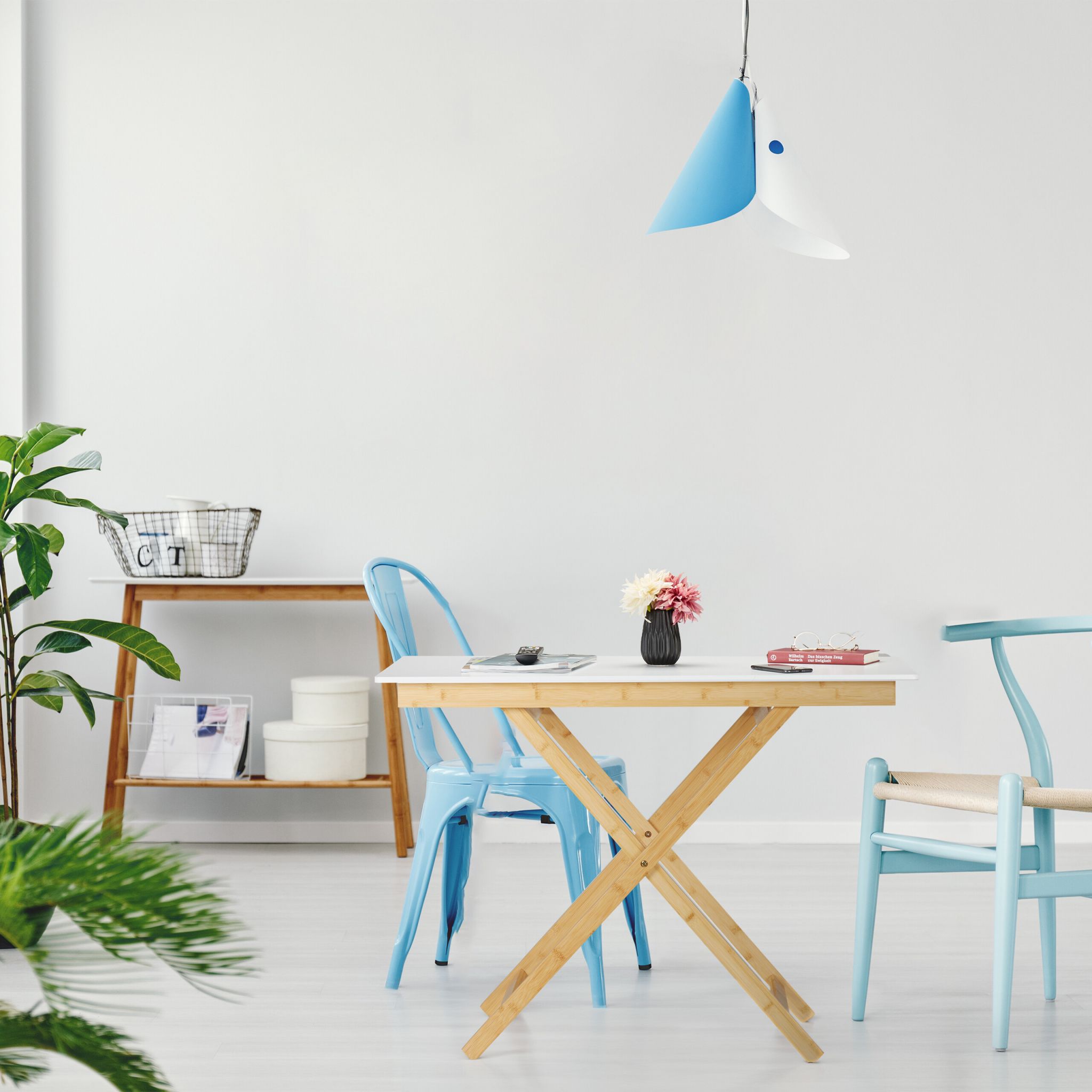 Klapptisch Bambus höhenverstellbar Weiss-Hellbraun von Relaxdays