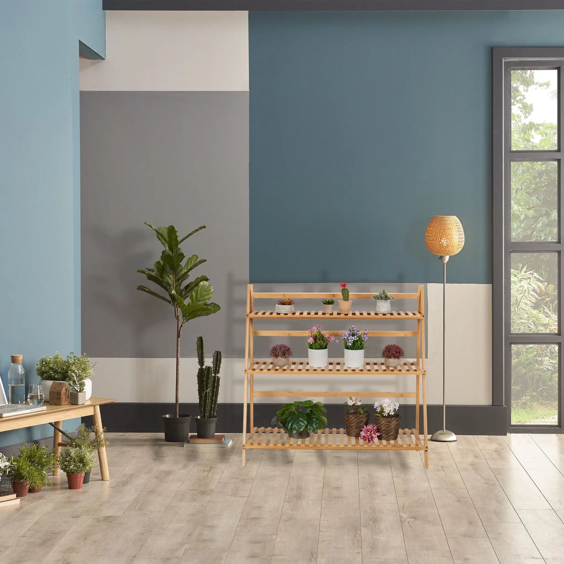 Blumenregal Bambus klappbar Hellbraun von Relaxdays