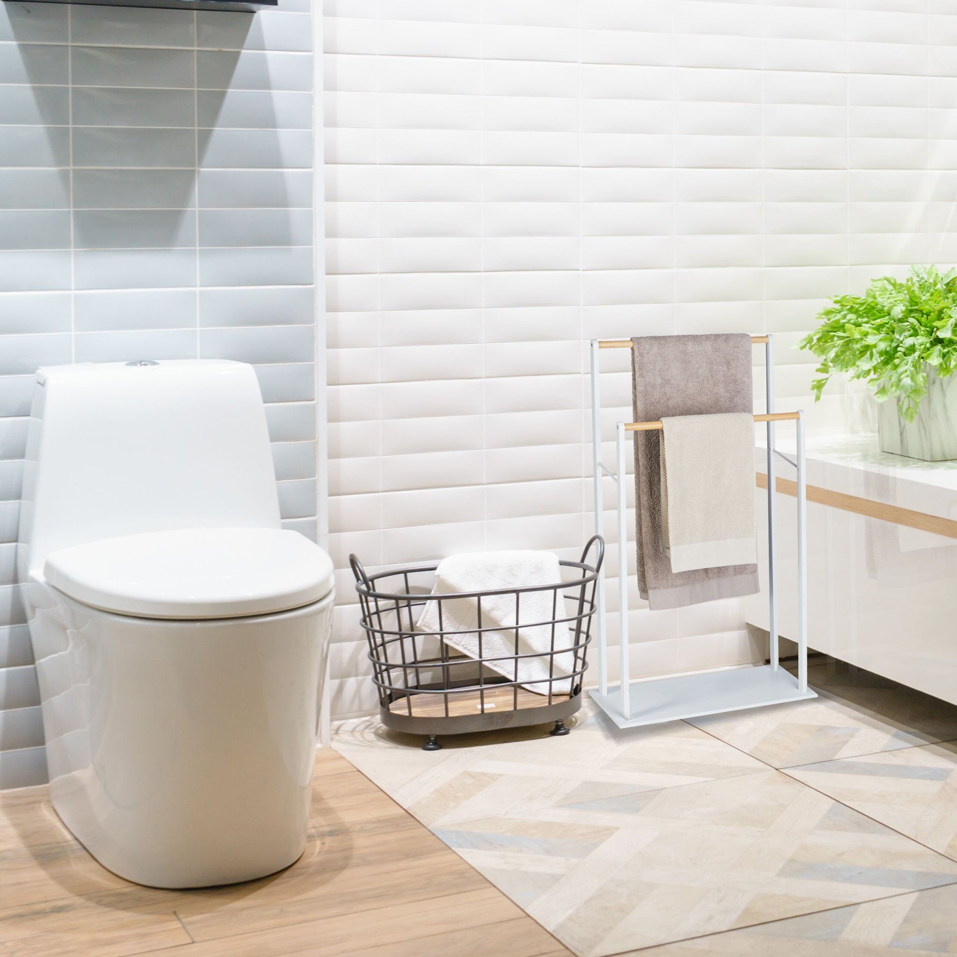 Handtuchständer freistehend weiss Weiss-Hellbraun von Relaxdays