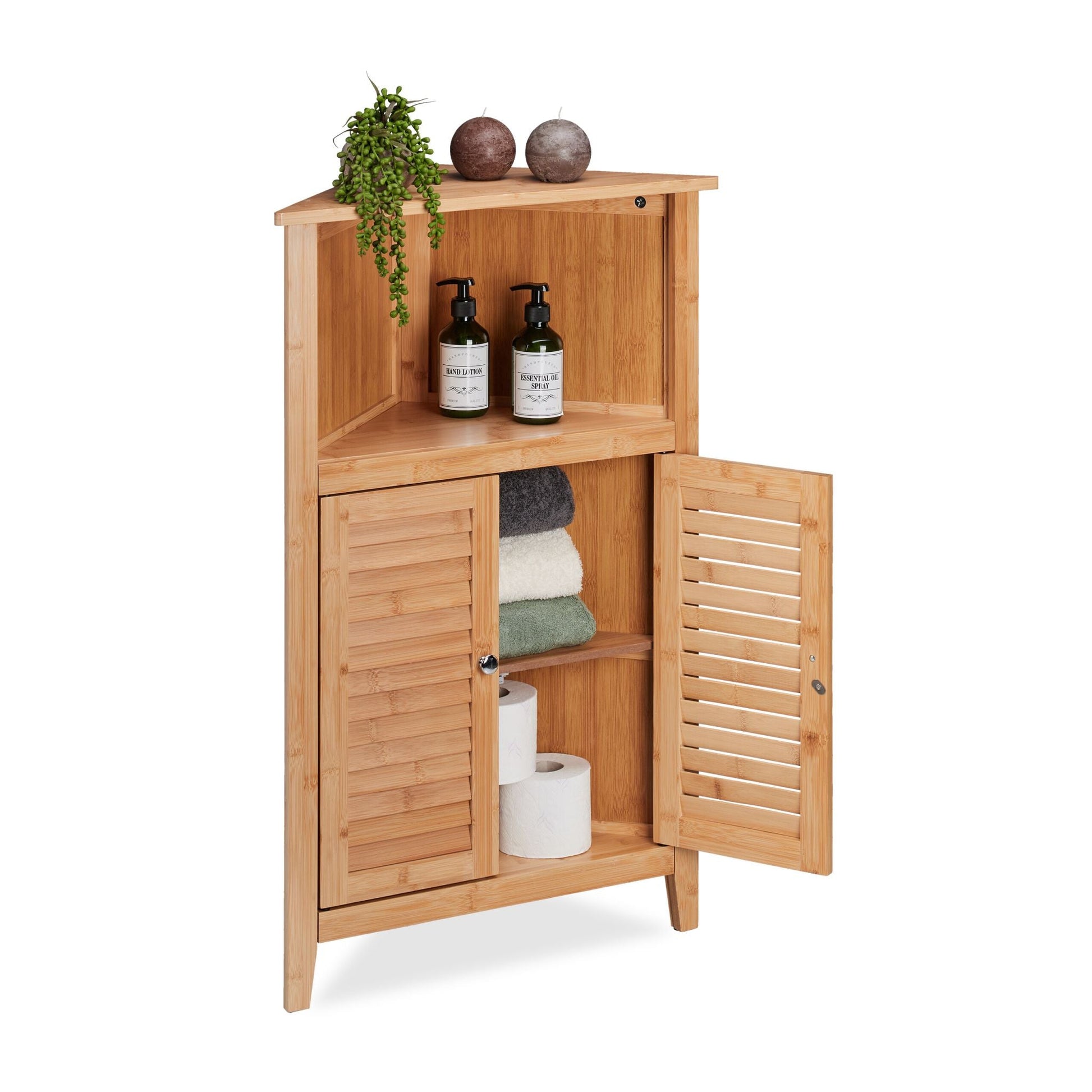 Eckschrank Bambus Hellbraun-Silber von Relaxdays
