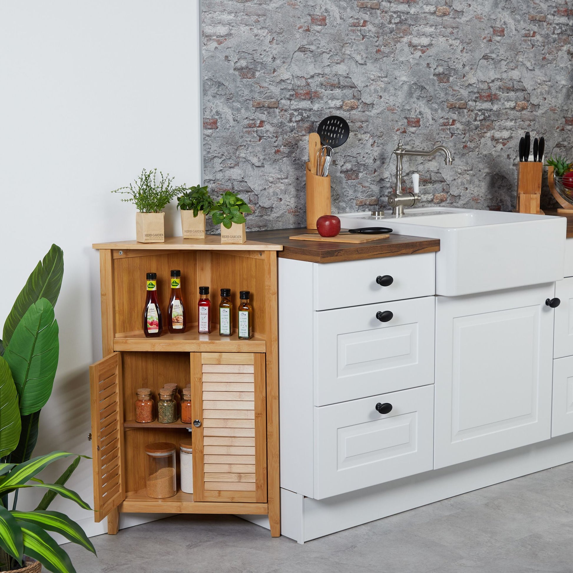 Eckschrank Bambus Hellbraun-Silber von Relaxdays