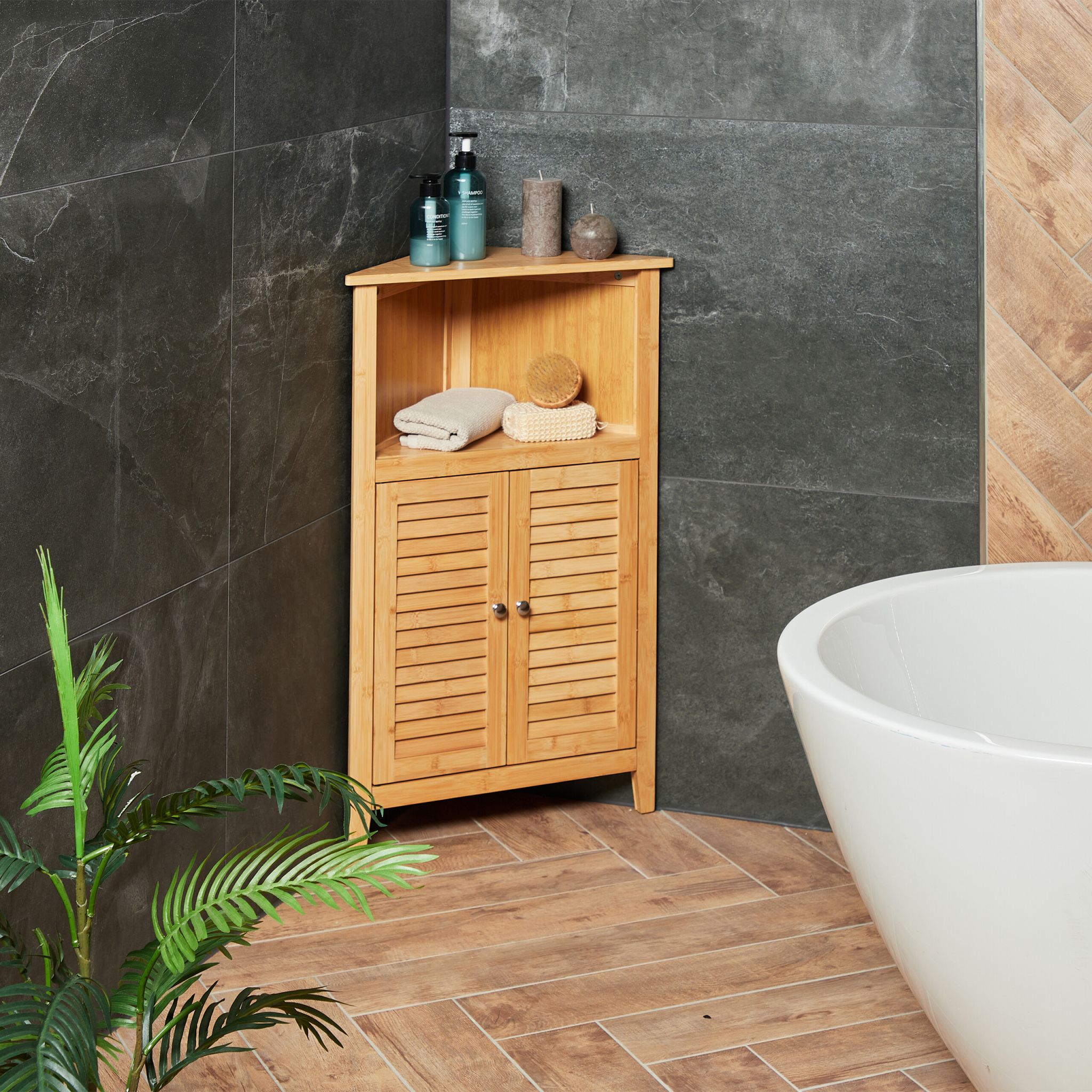 Eckschrank Bambus Hellbraun-Silber von Relaxdays