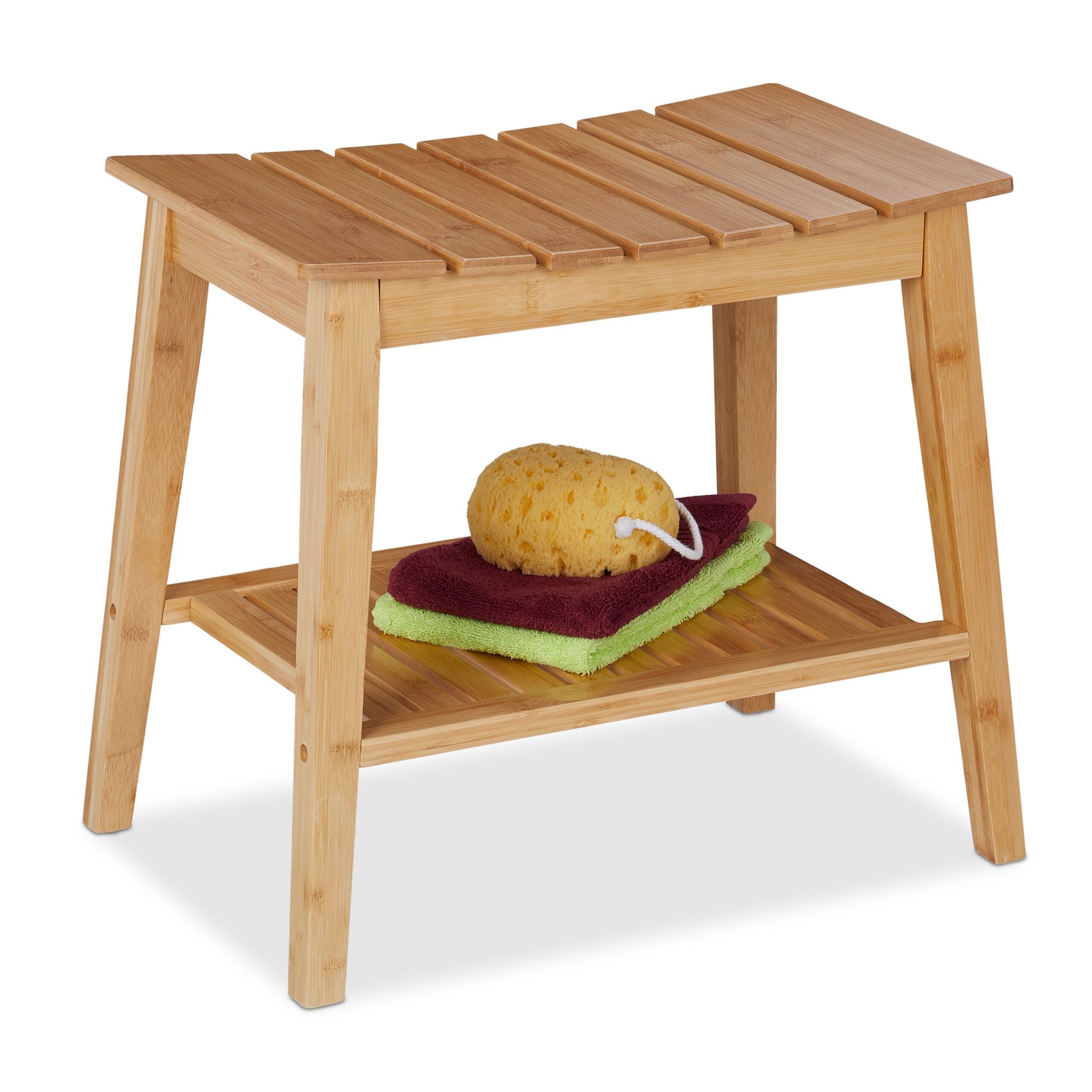 Badhocker Bambus mit Ablage Hellbraun von Relaxdays
